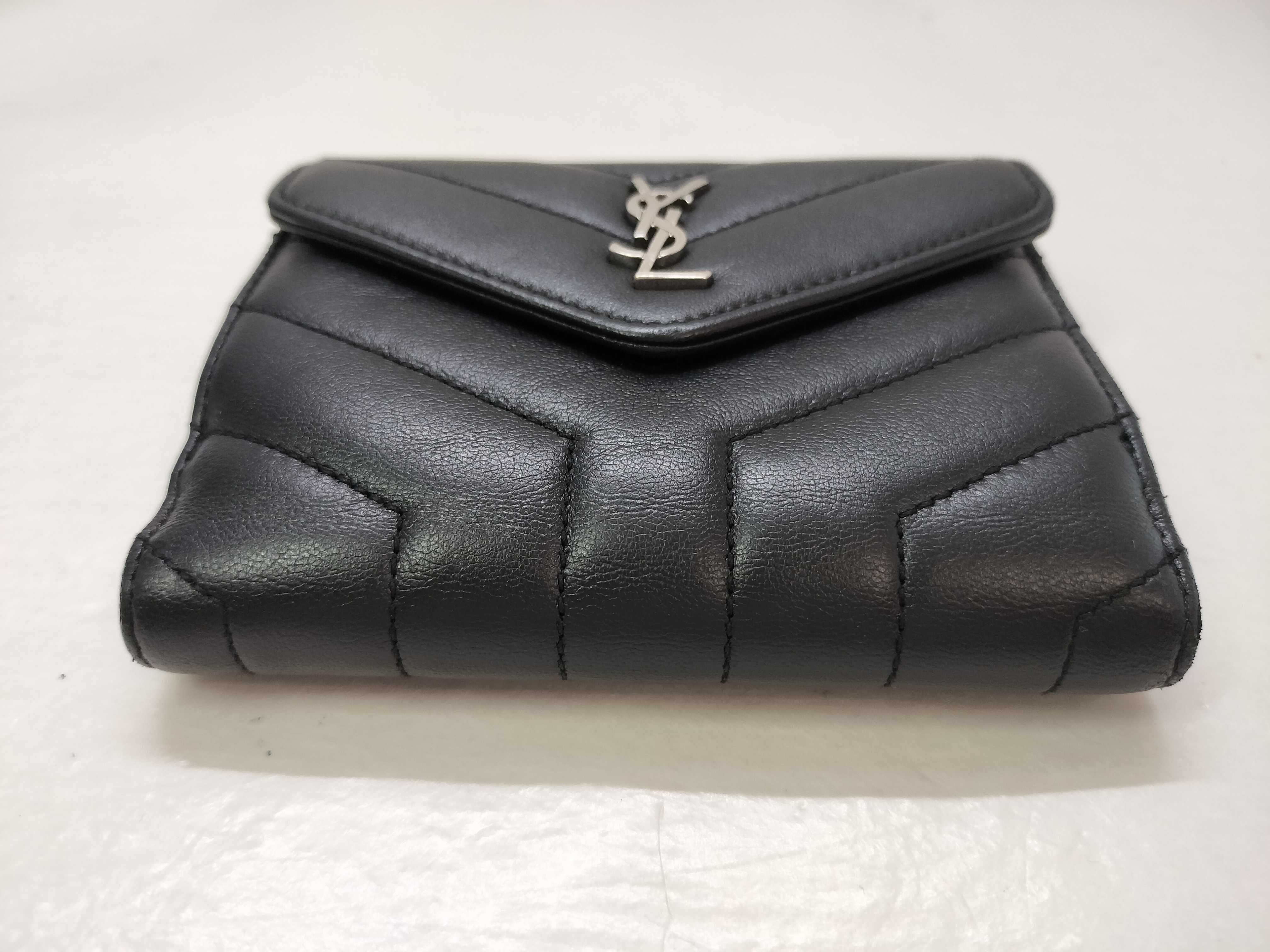 Cassandra Leather Compact Wallet, Black, with serial number, box, and card slots. — view 4