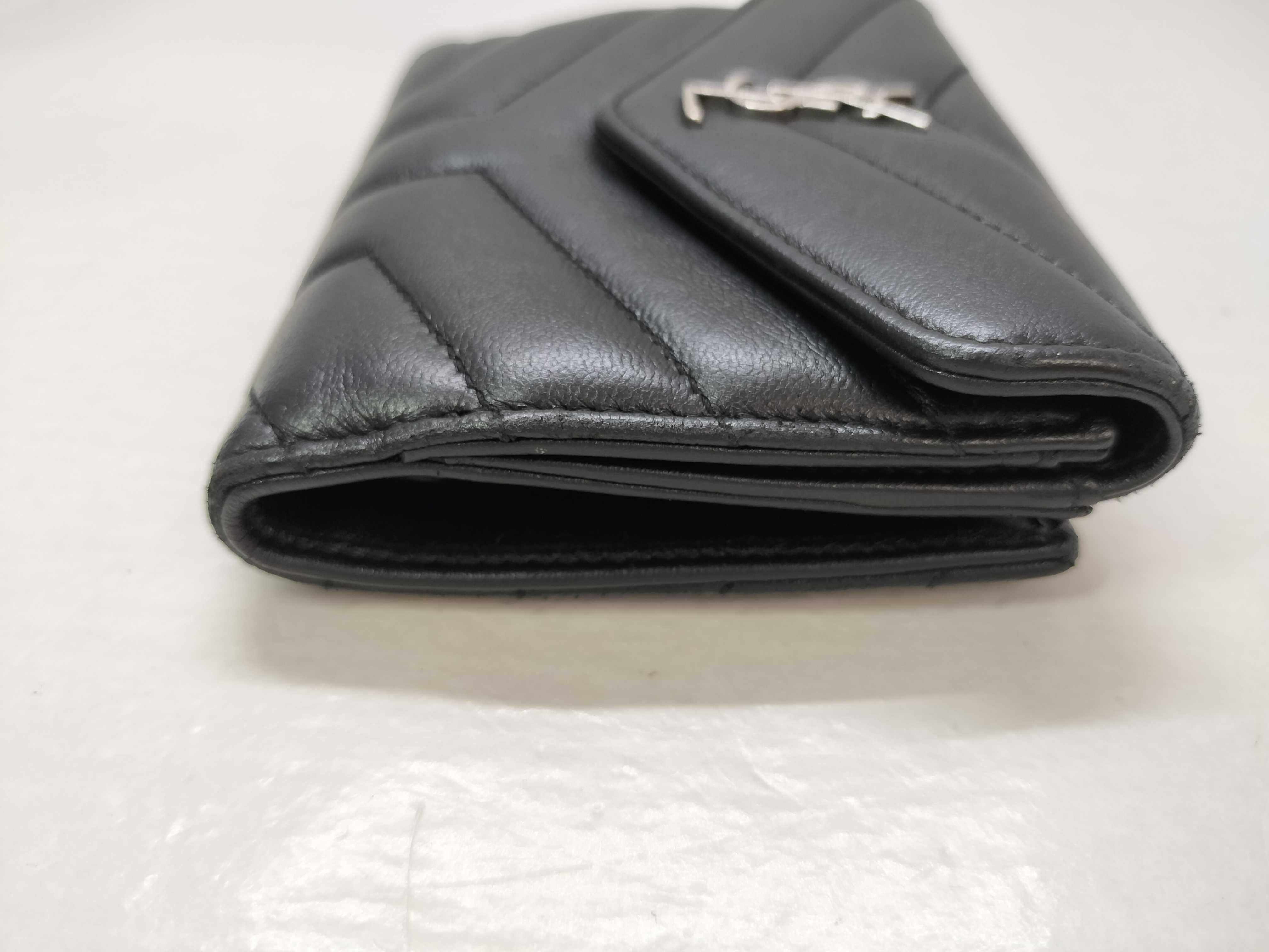 Cassandra Leather Compact Wallet, Black, with serial number, box, and card slots. — view 5