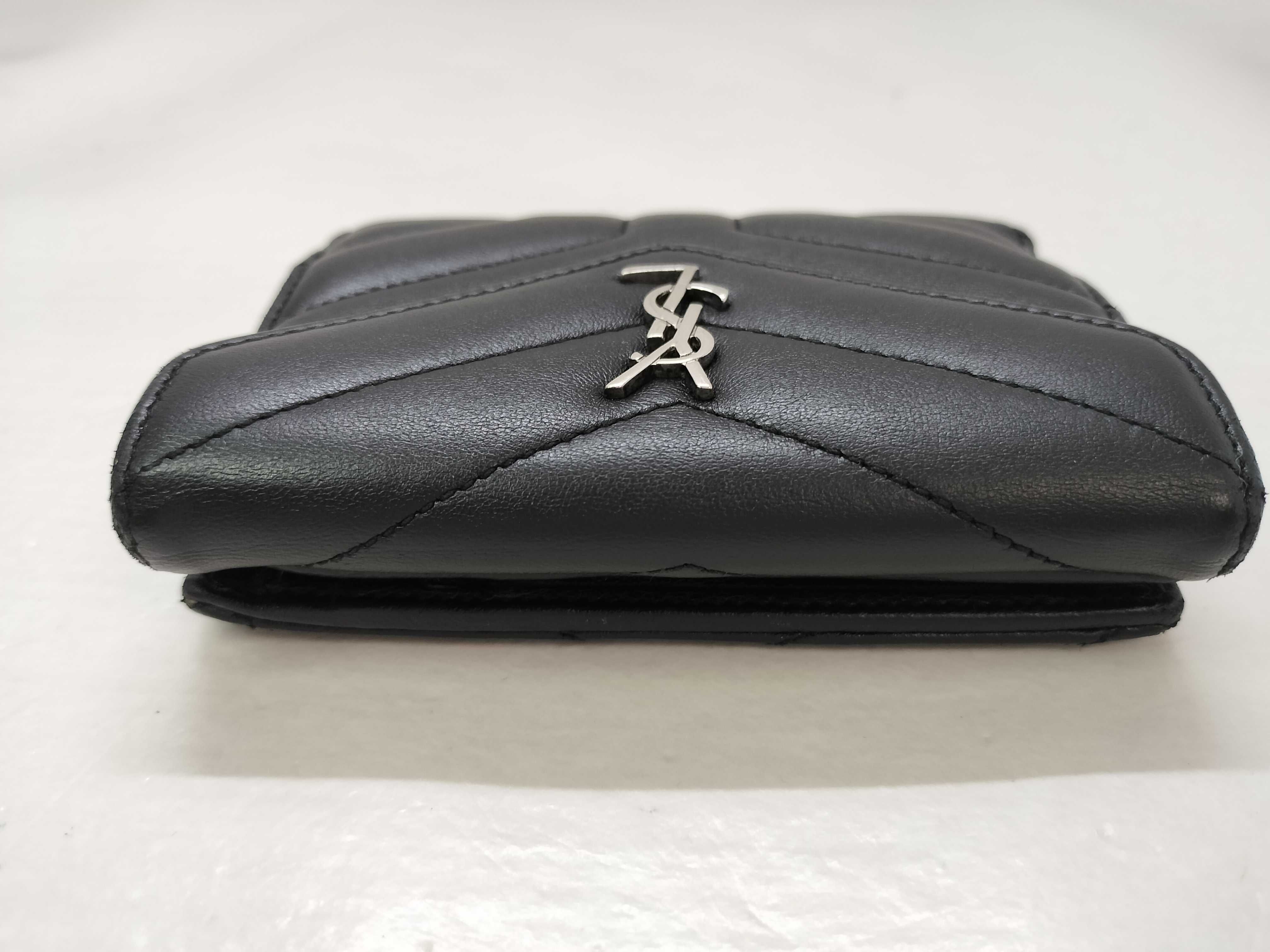 Cassandra Leather Compact Wallet, Black, with serial number, box, and card slots. — view 6