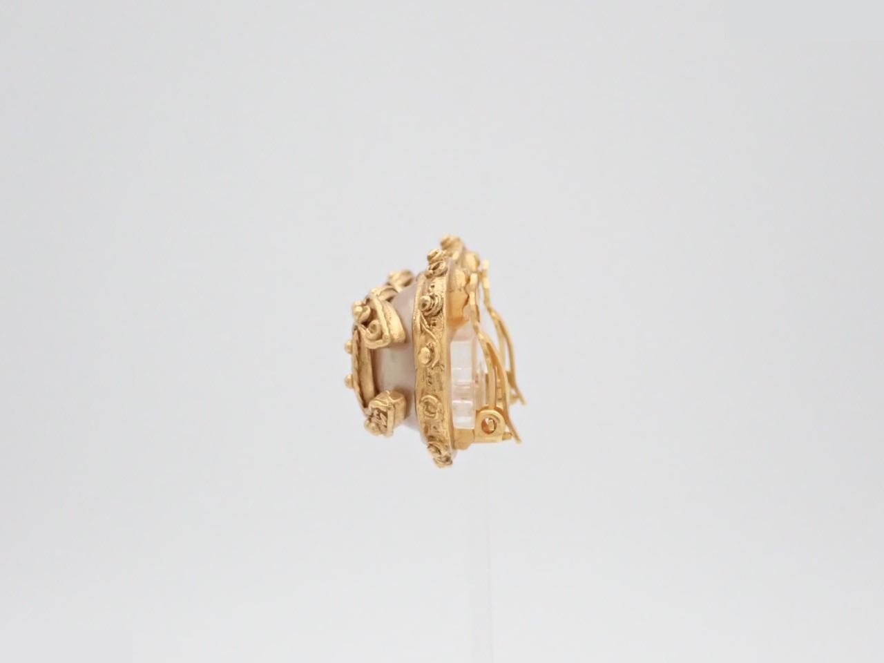 Earrings, Coco Mark design, gold, pearl — view 3