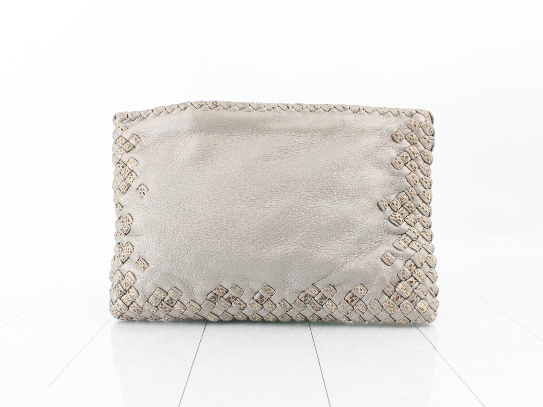 Leather clutch bag, silver — view 2