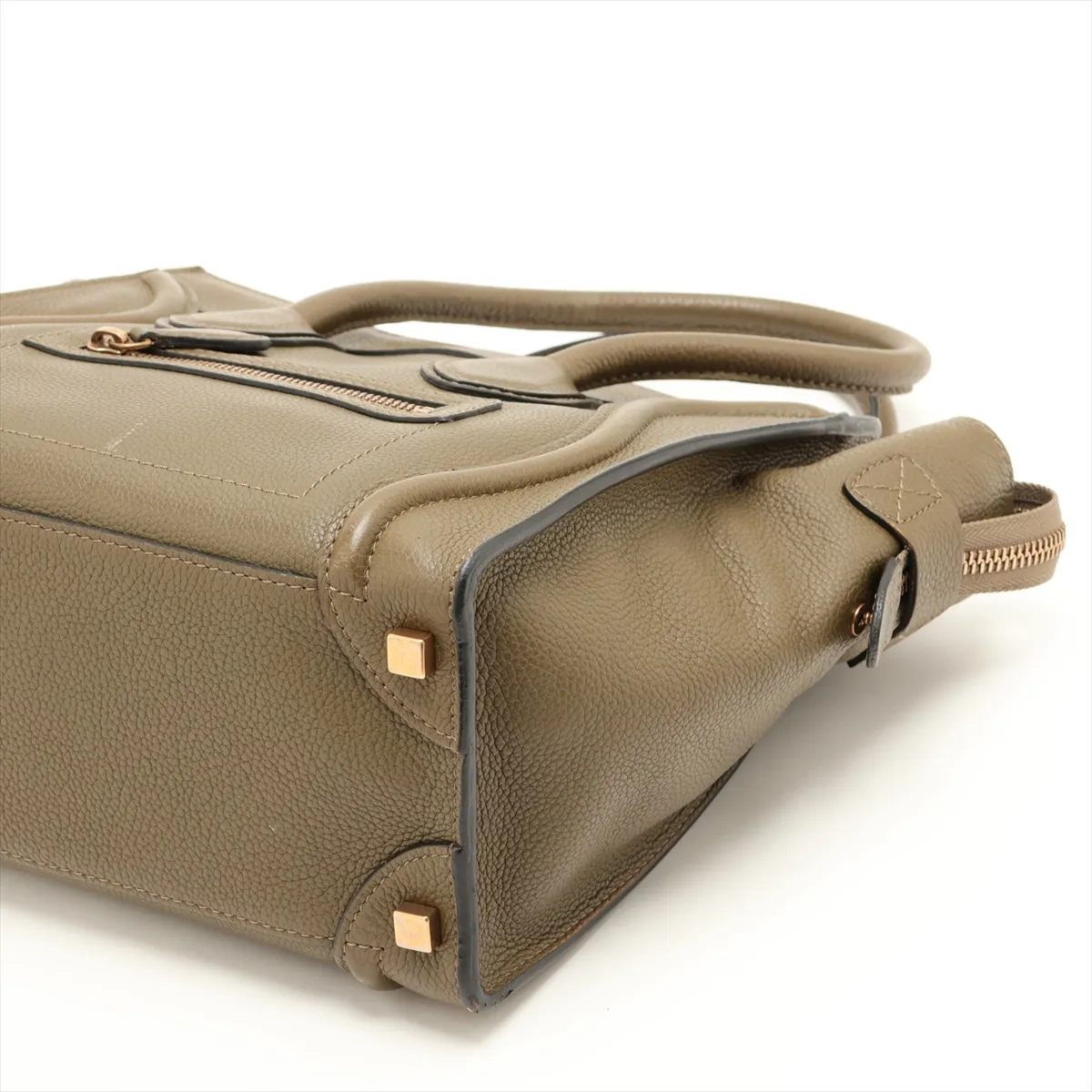 Luggage Micro Shopper Leather Handbag, Khaki — view 3