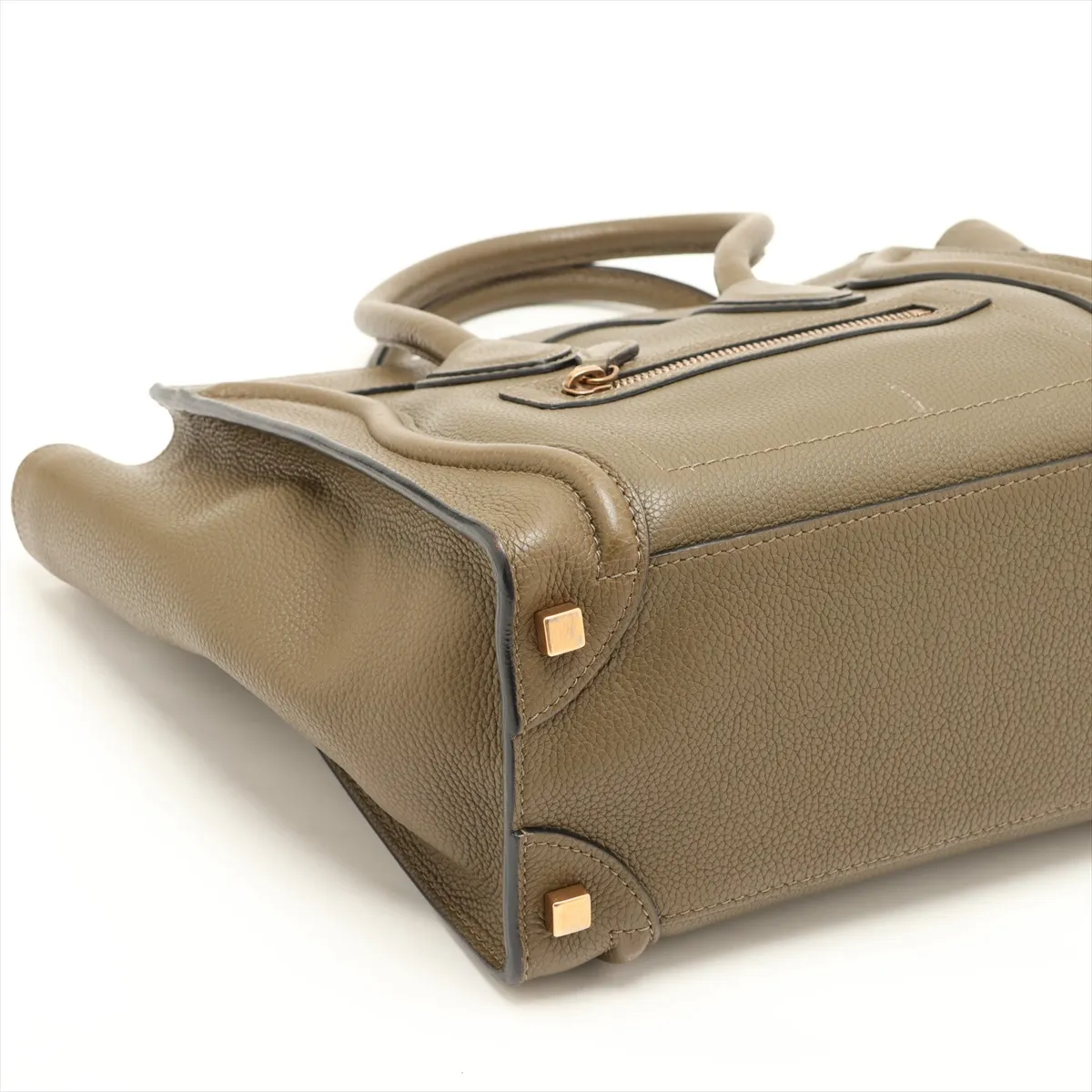 Luggage Micro Shopper Leather Handbag, Khaki — view 4