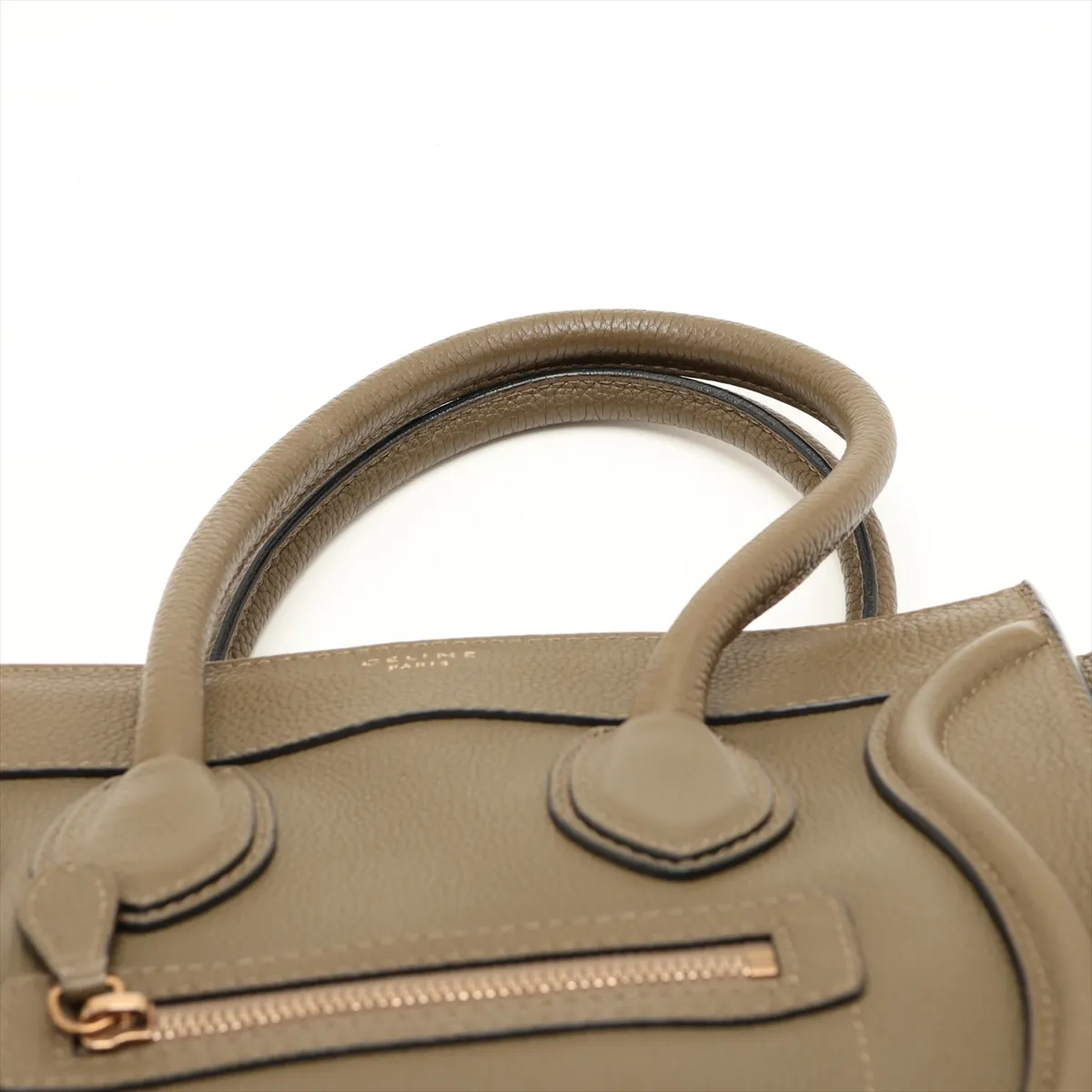 Luggage Micro Shopper Leather Handbag, Khaki — view 6