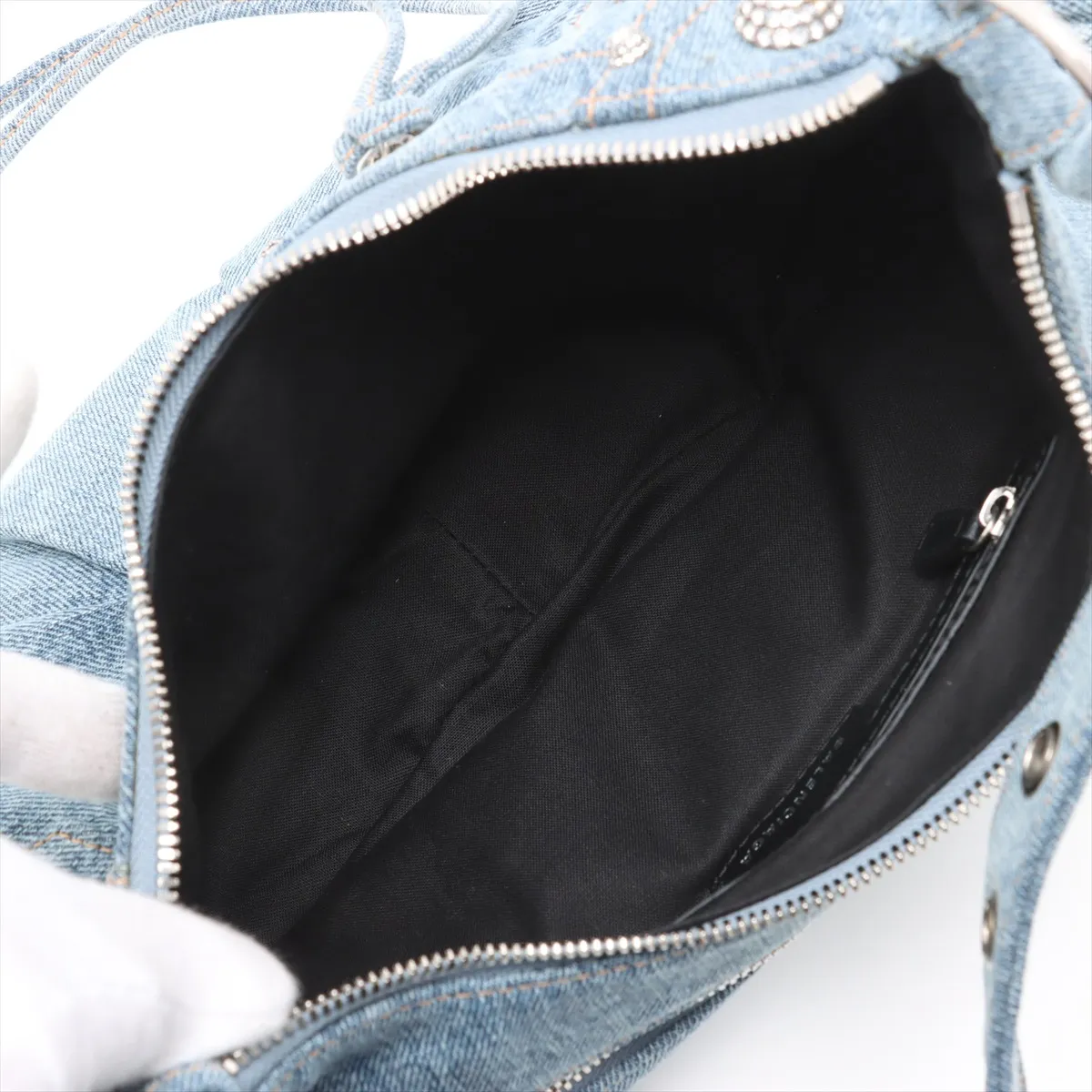 le cagoul denim shoulder bag blue 671307 with mirror — view 6