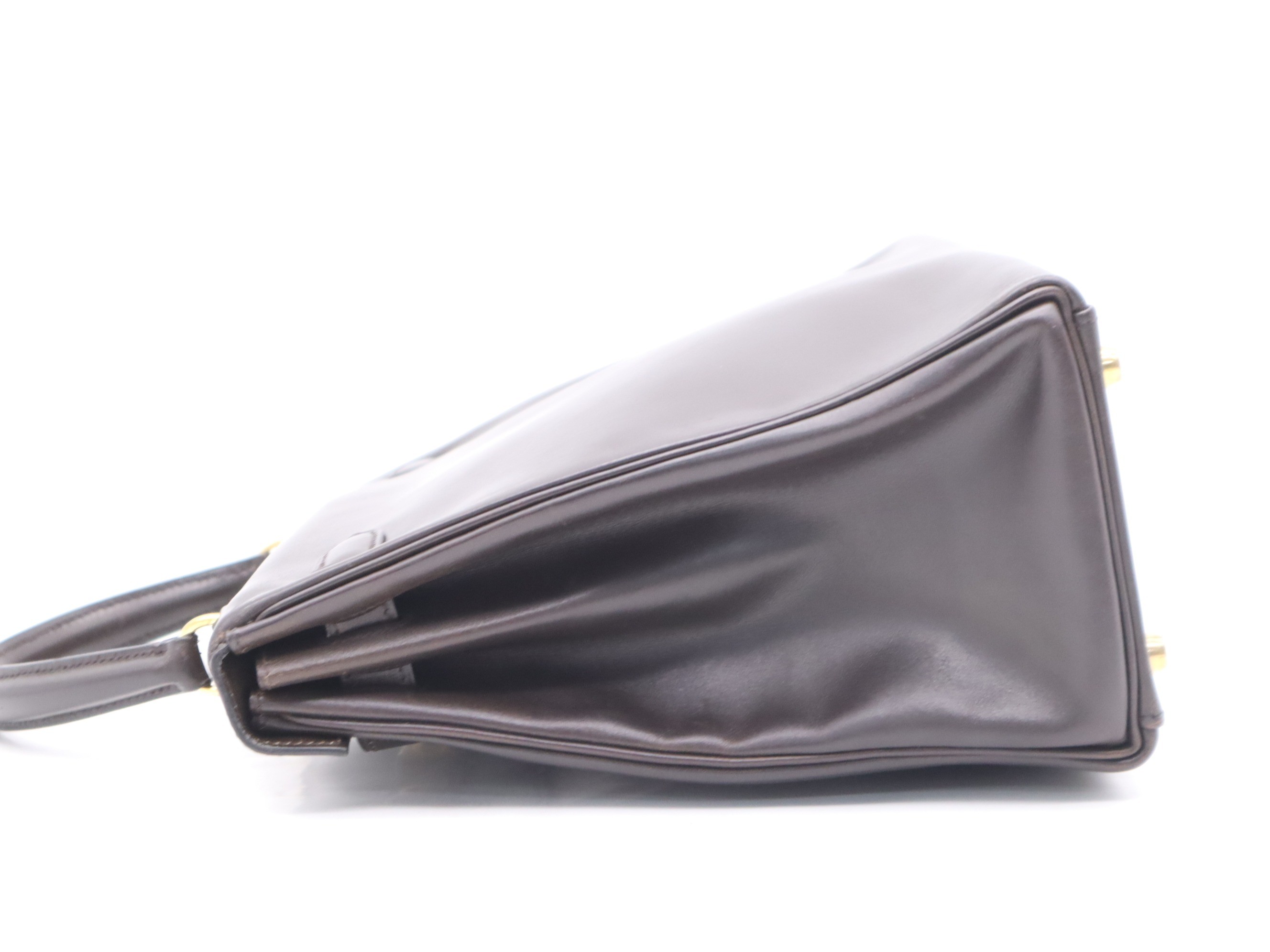 Leather Kelly 32 2-way handbag, dark brown, gold hardware, shoulder strap. — view 3