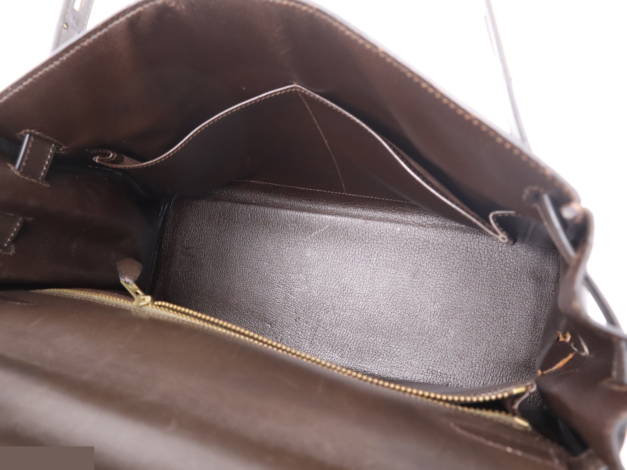 Leather Kelly 32 2-way handbag, dark brown, gold hardware, shoulder strap. — view 7