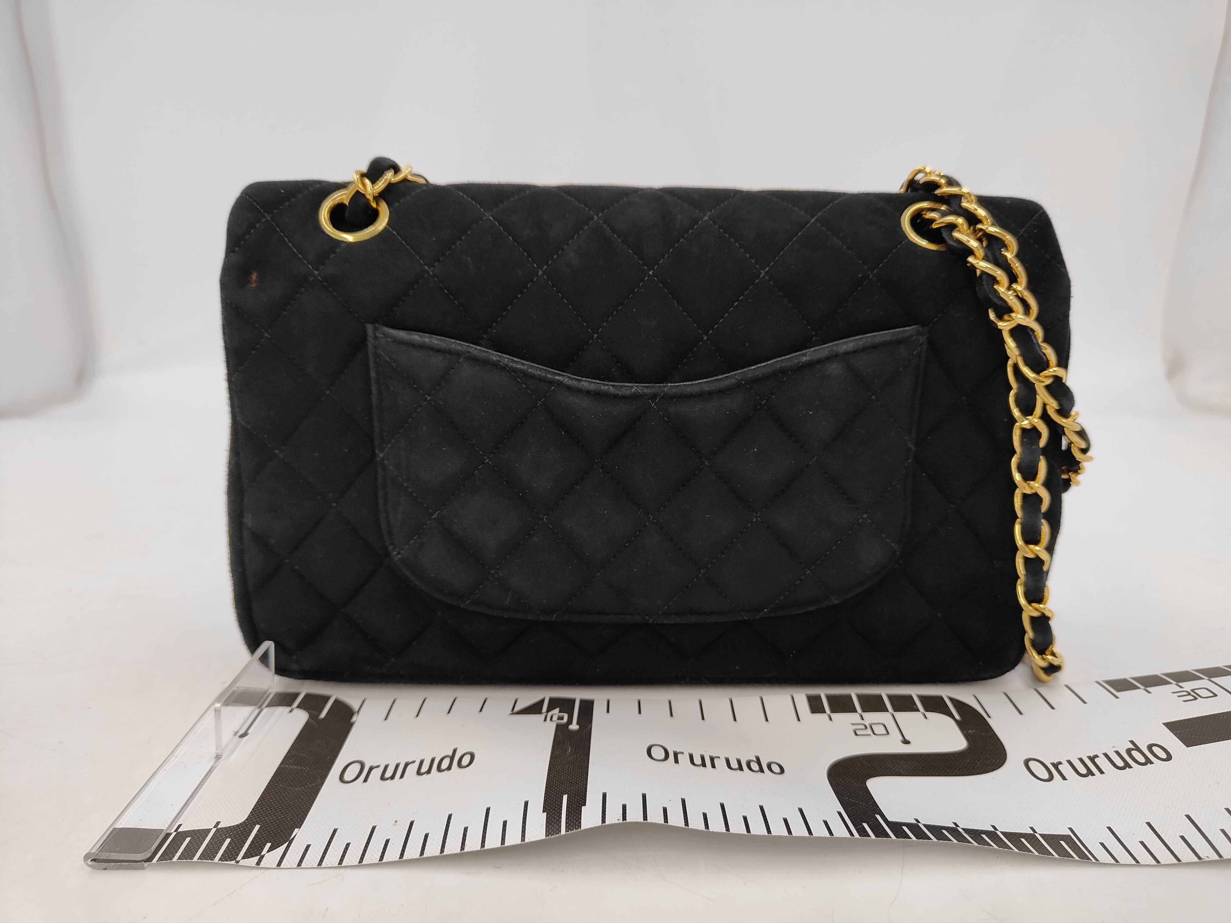 Matelassé Double Flap Chain Shoulder Bag, Size 25, Suede, Black, Serial Number 5 (Shoulder Bag) — view 2