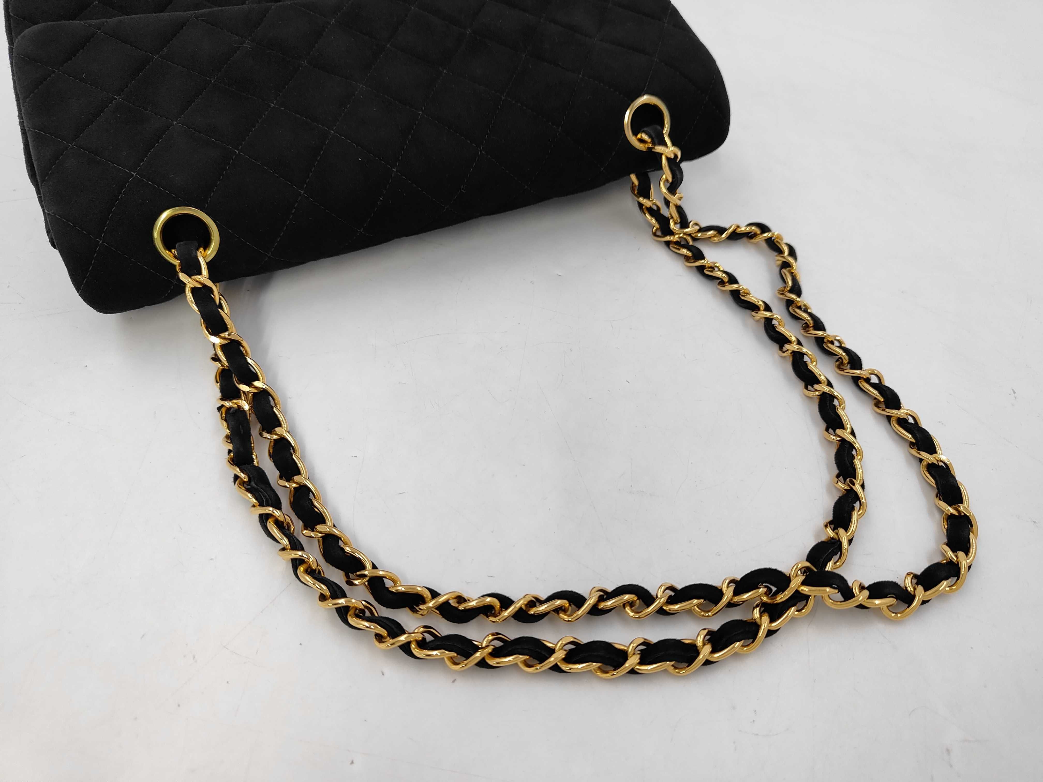 Matelassé Double Flap Chain Shoulder Bag, Size 25, Suede, Black, Serial Number 5 (Shoulder Bag) — view 3