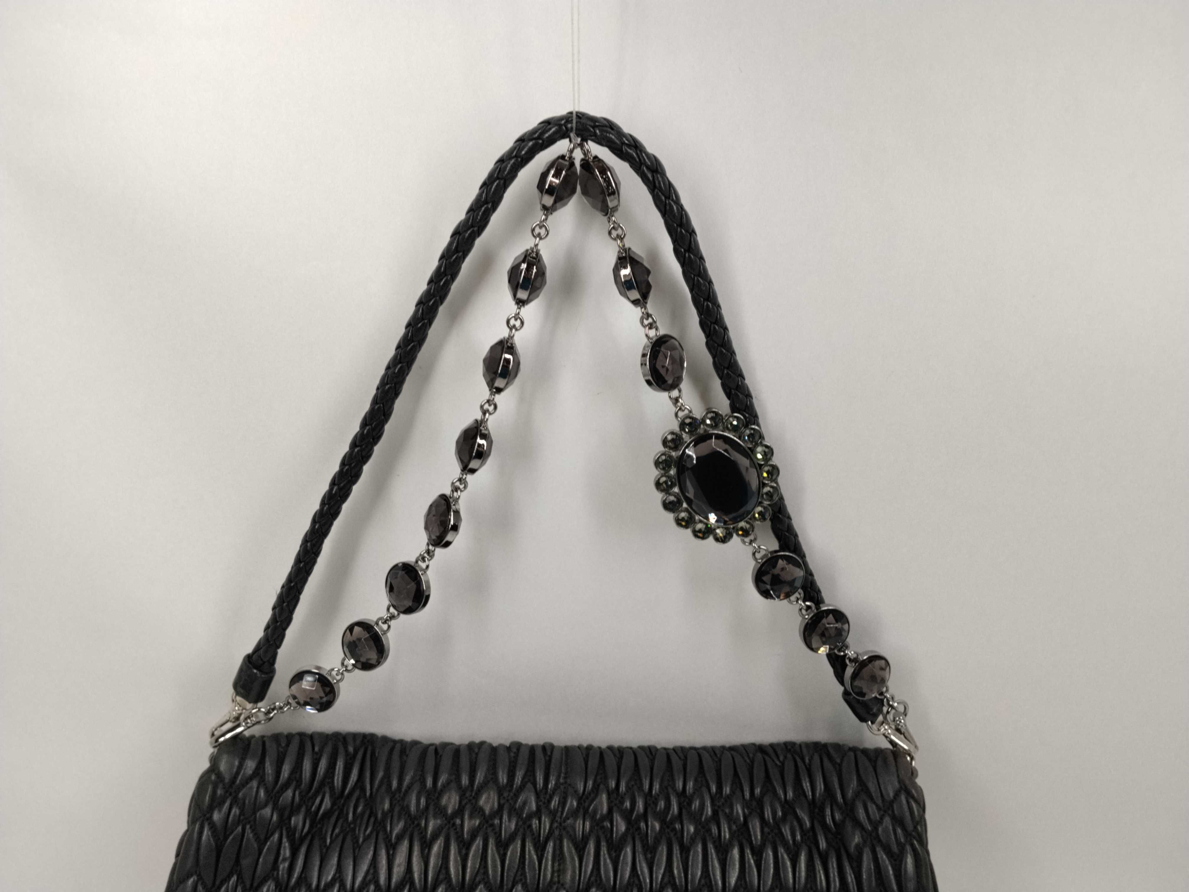 Leather Nappa Crystal Logo Chain Shoulder Bag RP0169 Black Shoulder Bag — view 4