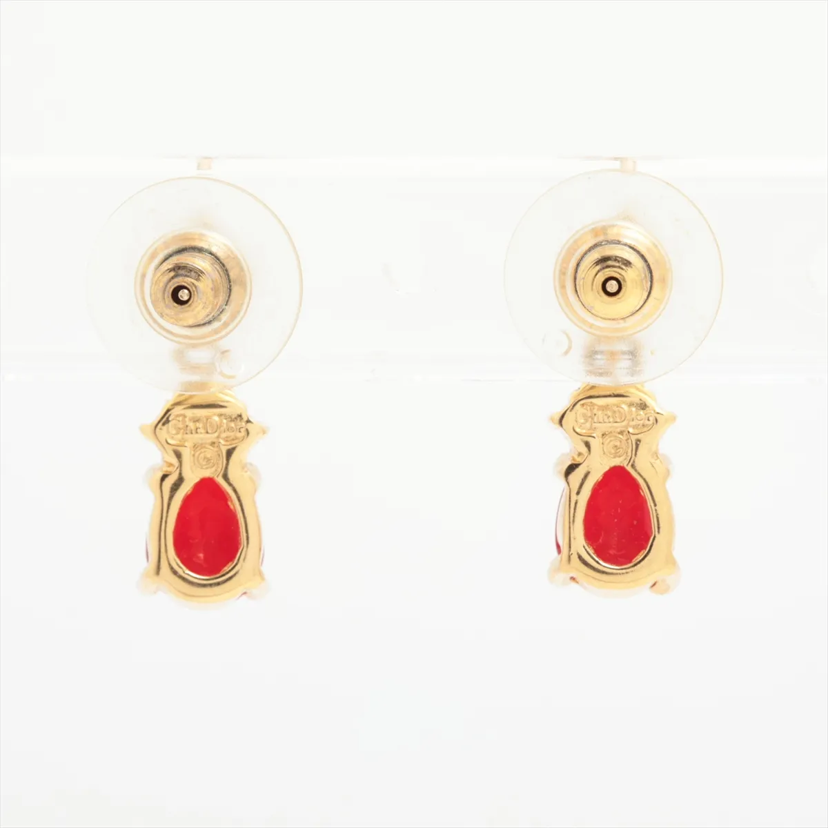 earrings (for both ears), gold and red with rhinestones. — view 2