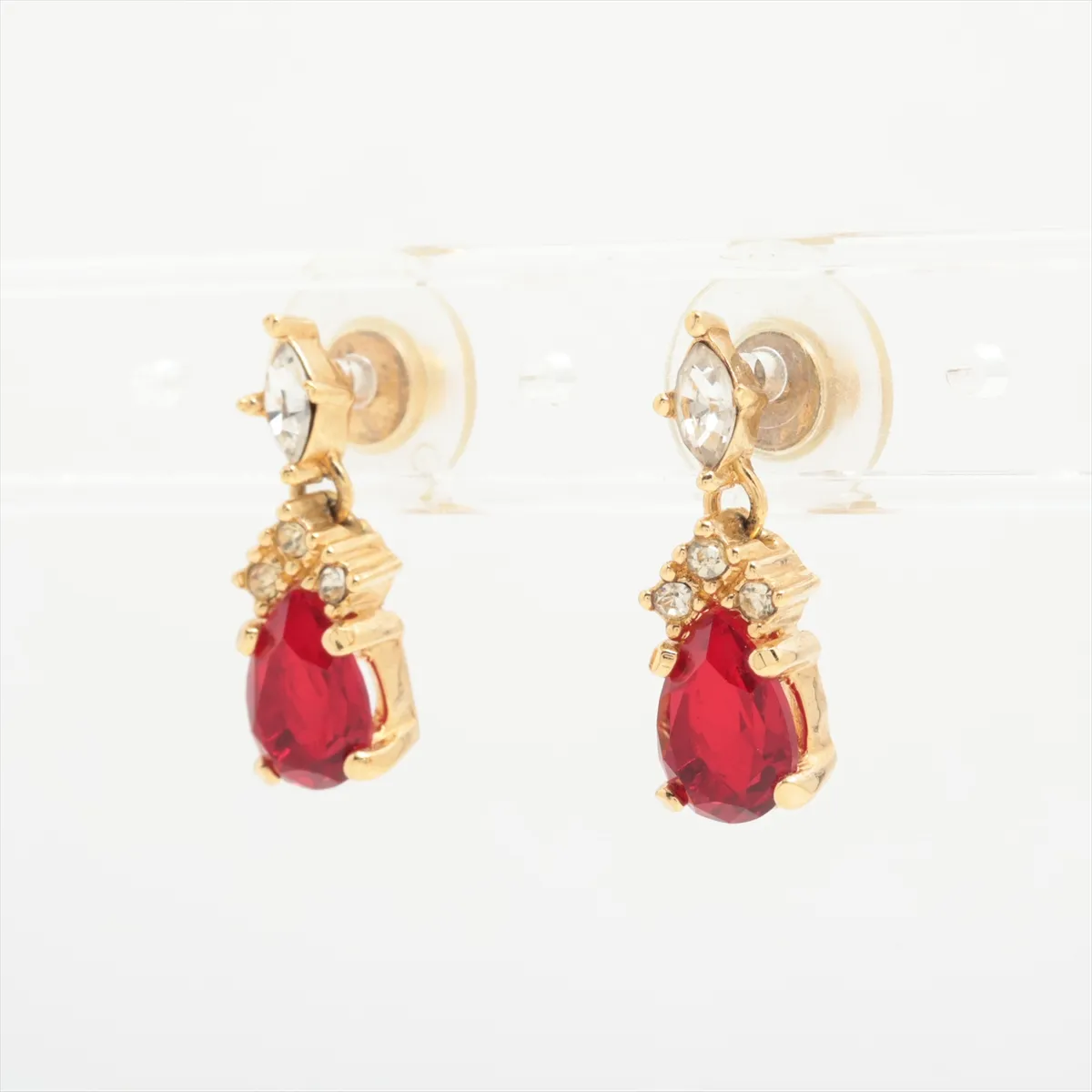 earrings (for both ears), gold and red with rhinestones. — view 3