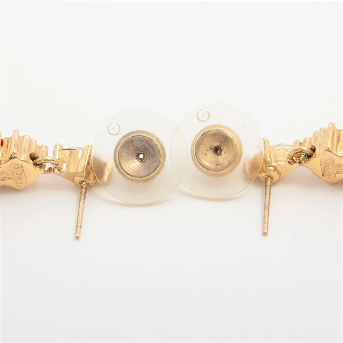 earrings (for both ears), gold and red with rhinestones. — view 4