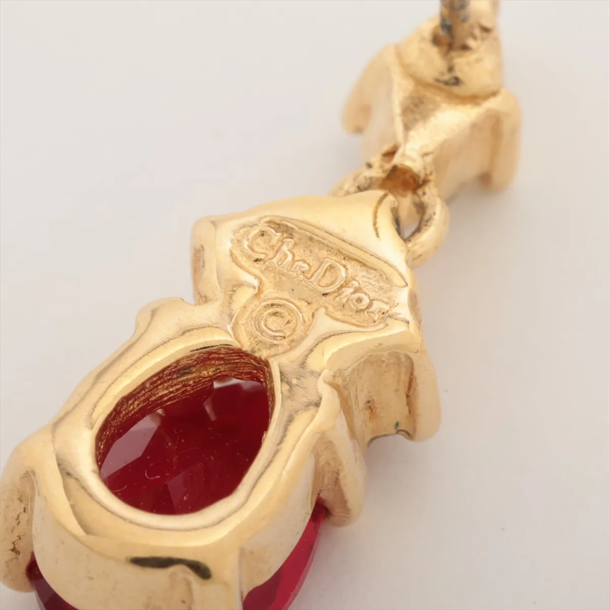 earrings (for both ears), gold and red with rhinestones. — view 5