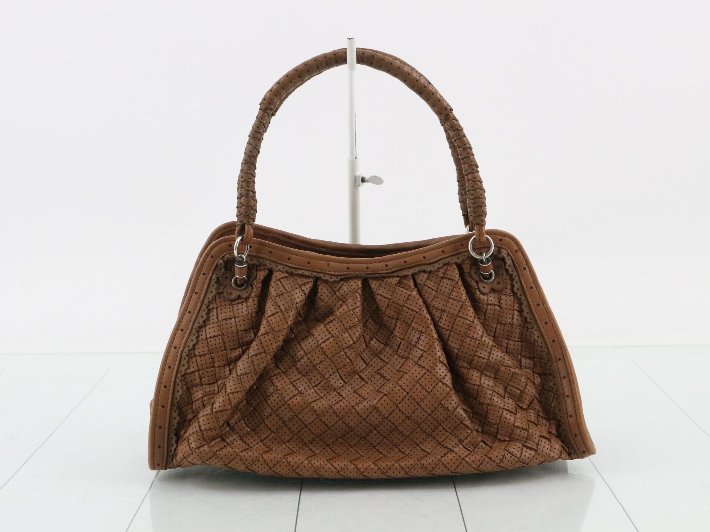 Intrecciato handbag, leather, brown