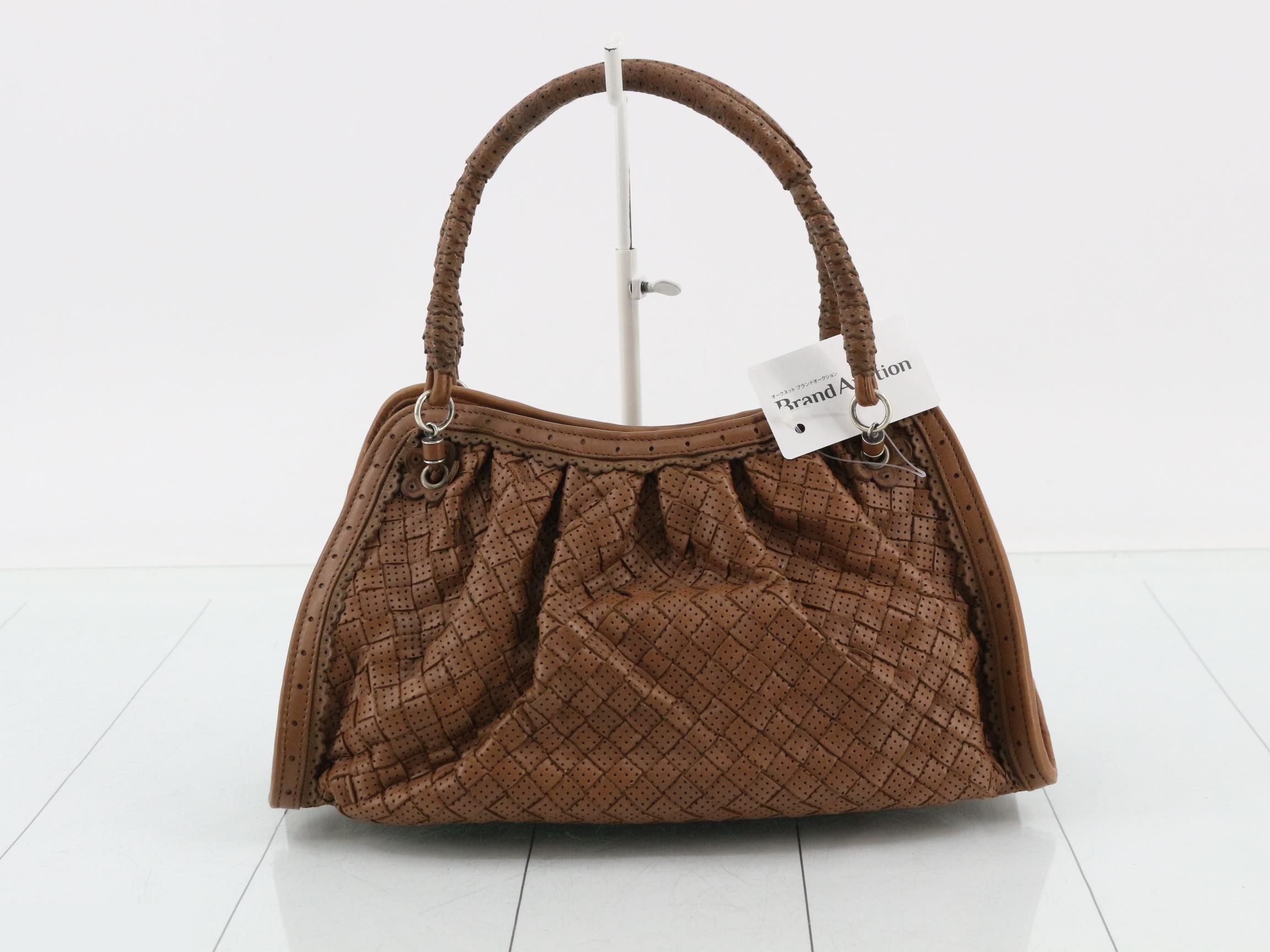 Intrecciato handbag, leather, brown — view 2
