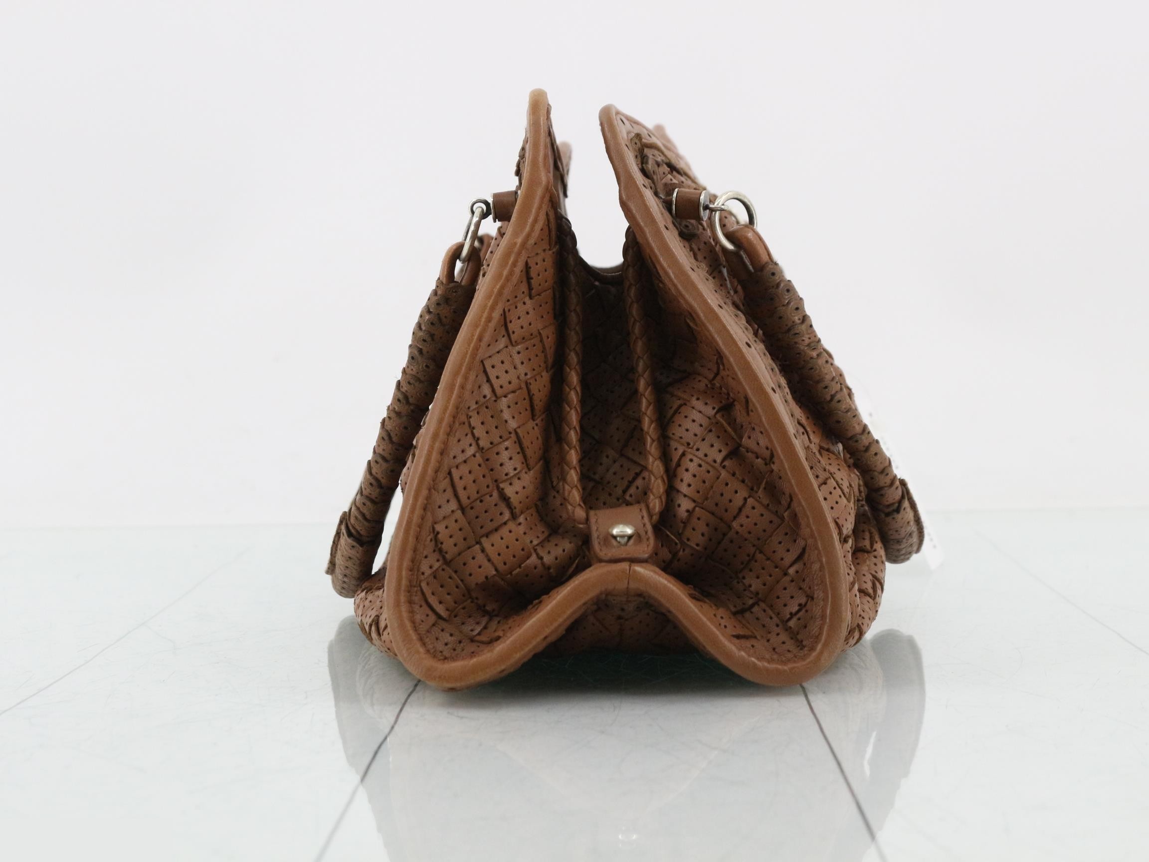 Intrecciato handbag, leather, brown — view 3
