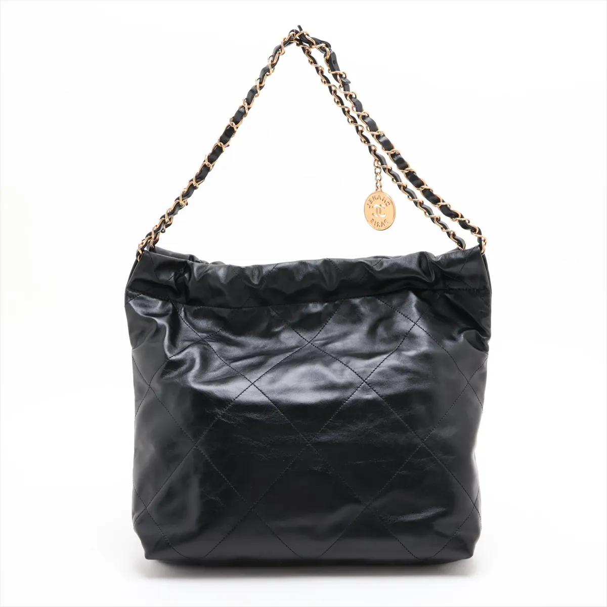 [Individually packaged] Chanel 22 Small Shiny Calfskin Chain Shoulder Bag, Black with Gold Hardware, U7X53KA1, Random Plate, AS3260 — view 2