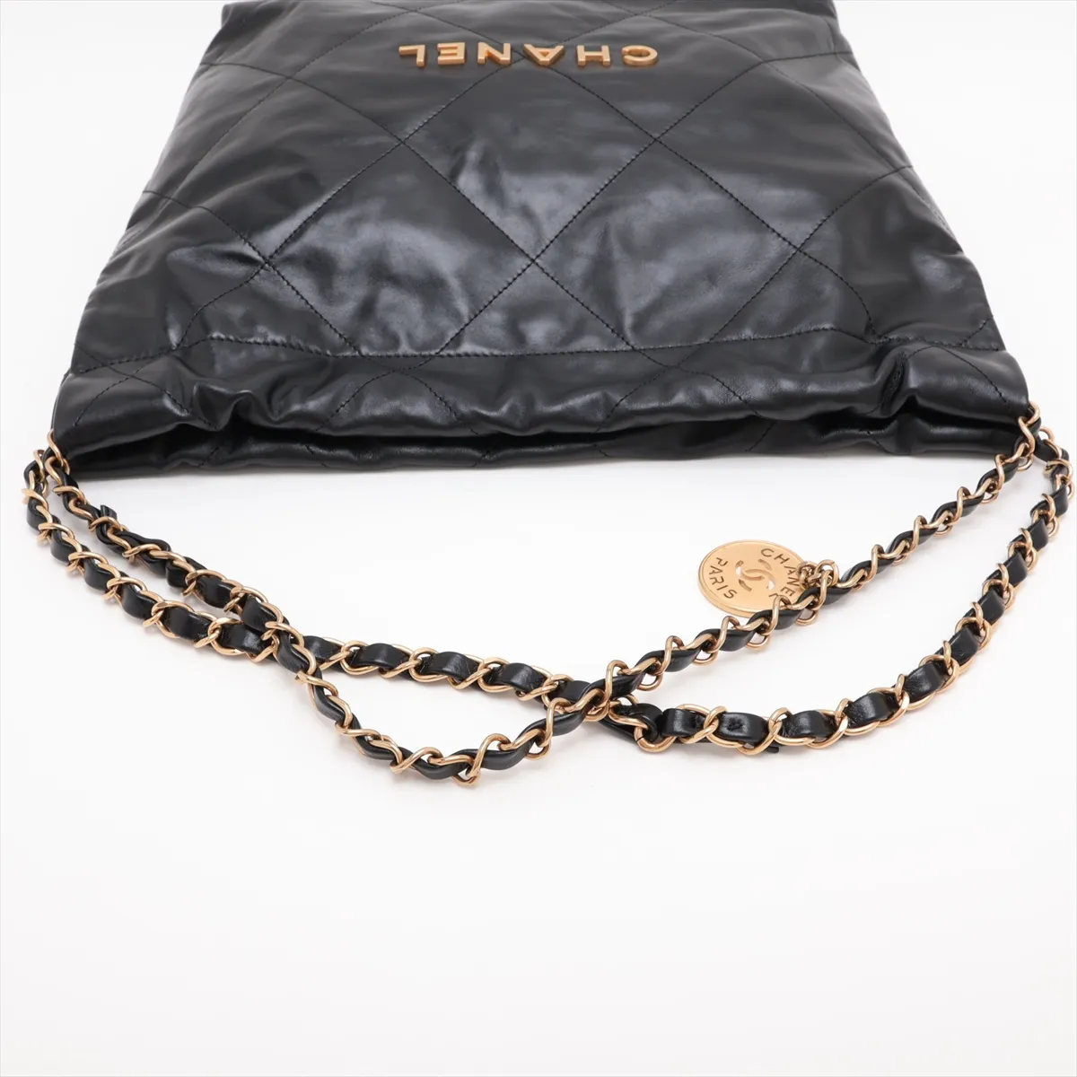 [Individually packaged] Chanel 22 Small Shiny Calfskin Chain Shoulder Bag, Black with Gold Hardware, U7X53KA1, Random Plate, AS3260 — view 5