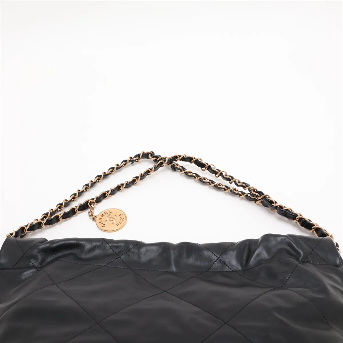 [Individually packaged] Chanel 22 Small Shiny Calfskin Chain Shoulder Bag, Black with Gold Hardware, U7X53KA1, Random Plate, AS3260 — view 6