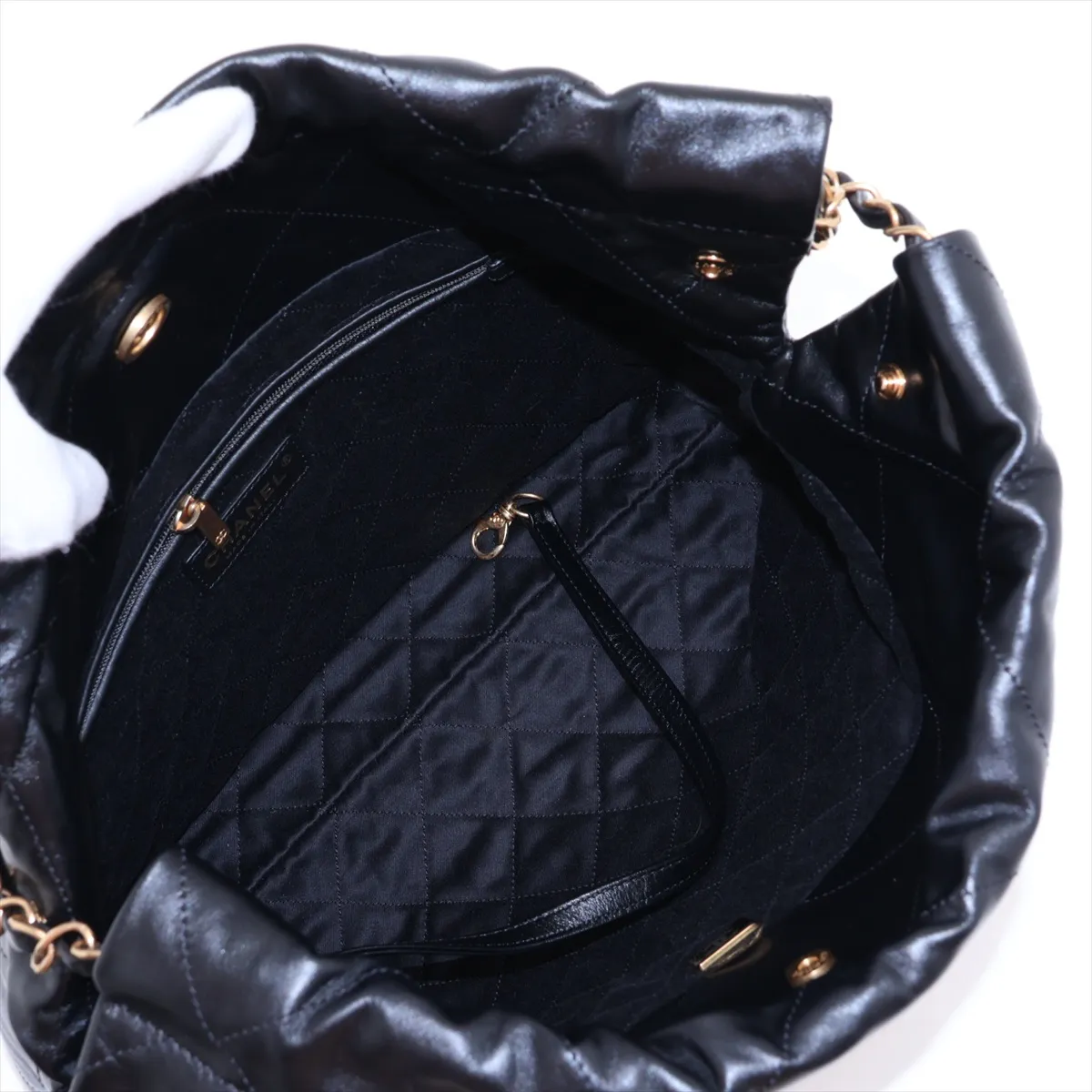 [Individually packaged] Chanel 22 Small Shiny Calfskin Chain Shoulder Bag, Black with Gold Hardware, U7X53KA1, Random Plate, AS3260 — view 7