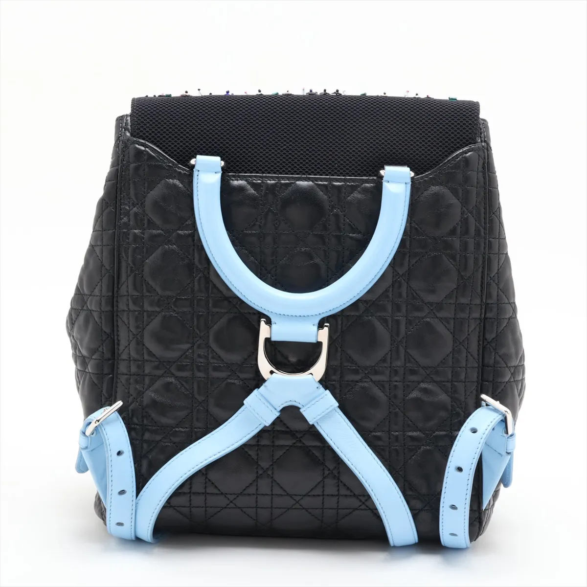 Cannage Leather x Sequin Backpack/Rucksack Black x Blue — view 2