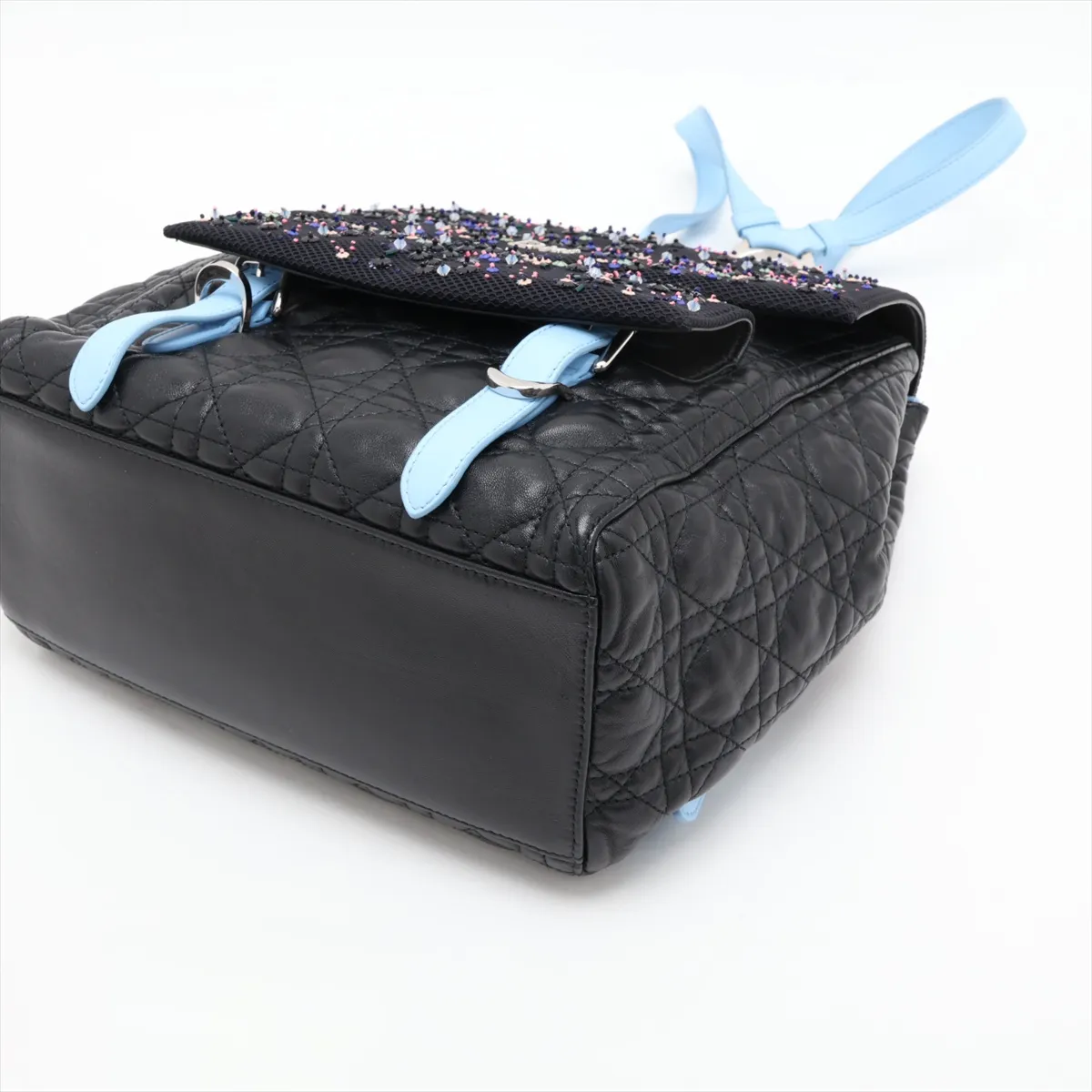 Cannage Leather x Sequin Backpack/Rucksack Black x Blue — view 3