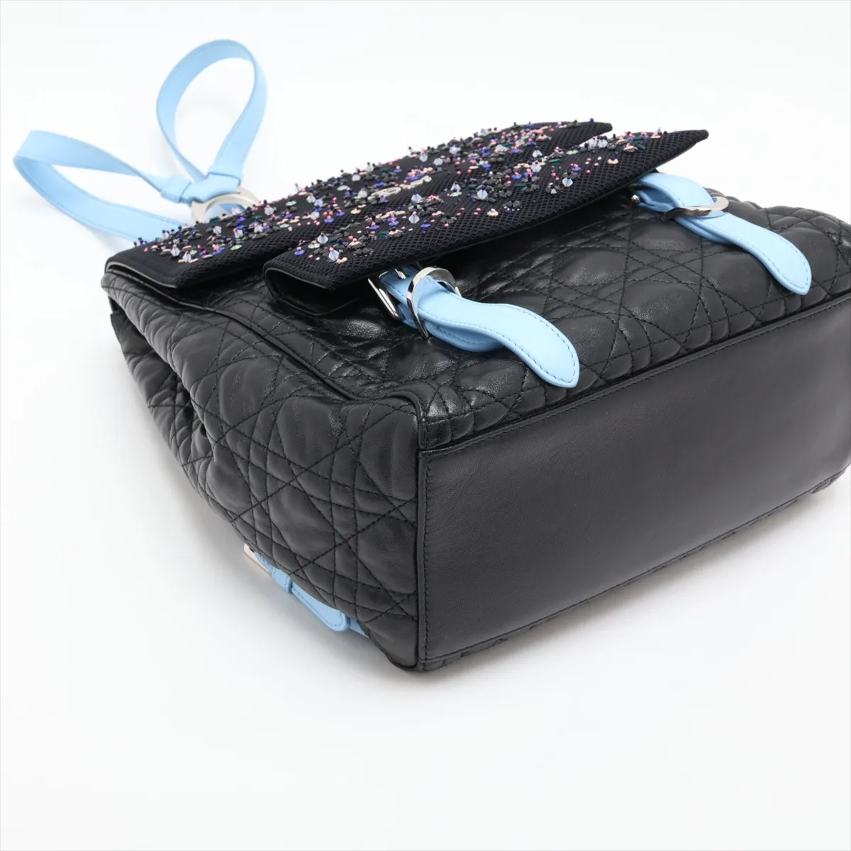 Cannage Leather x Sequin Backpack/Rucksack Black x Blue — view 4