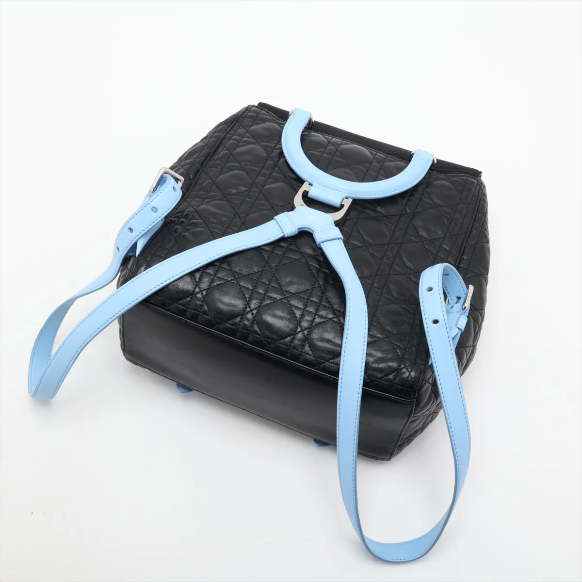 Cannage Leather x Sequin Backpack/Rucksack Black x Blue — view 5