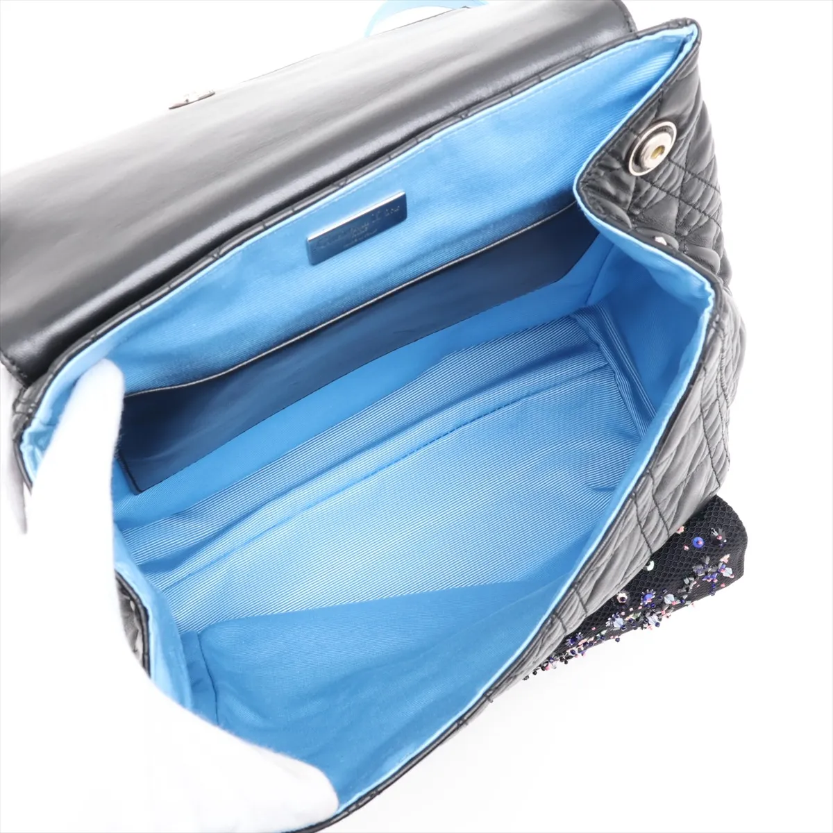 Cannage Leather x Sequin Backpack/Rucksack Black x Blue — view 7