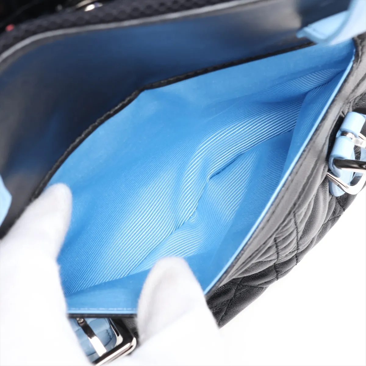 Cannage Leather x Sequin Backpack/Rucksack Black x Blue — view 9
