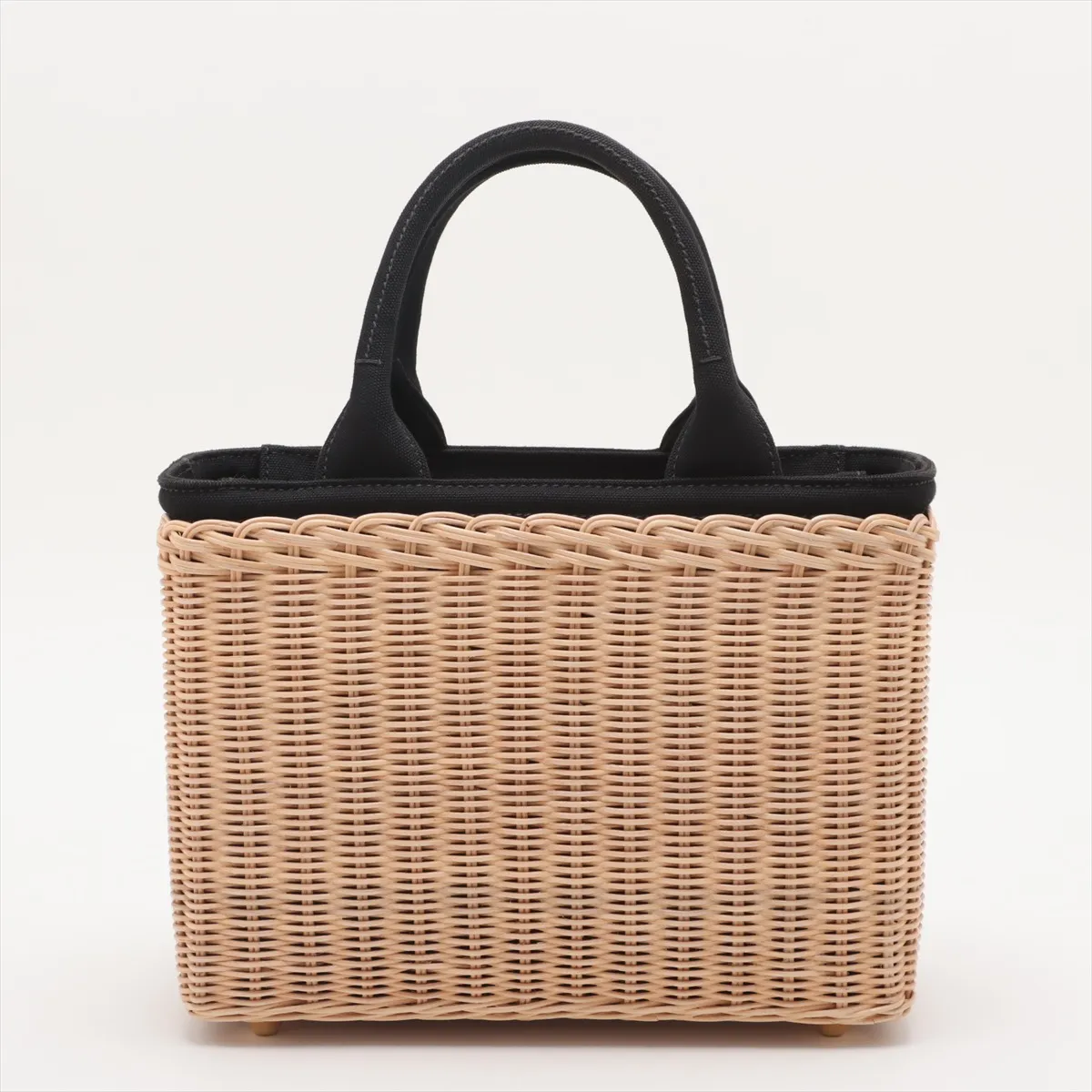 Canapa Wicker Rattan x Canvas 2WAY Handbag Beige x Black 1BG835 — view 2