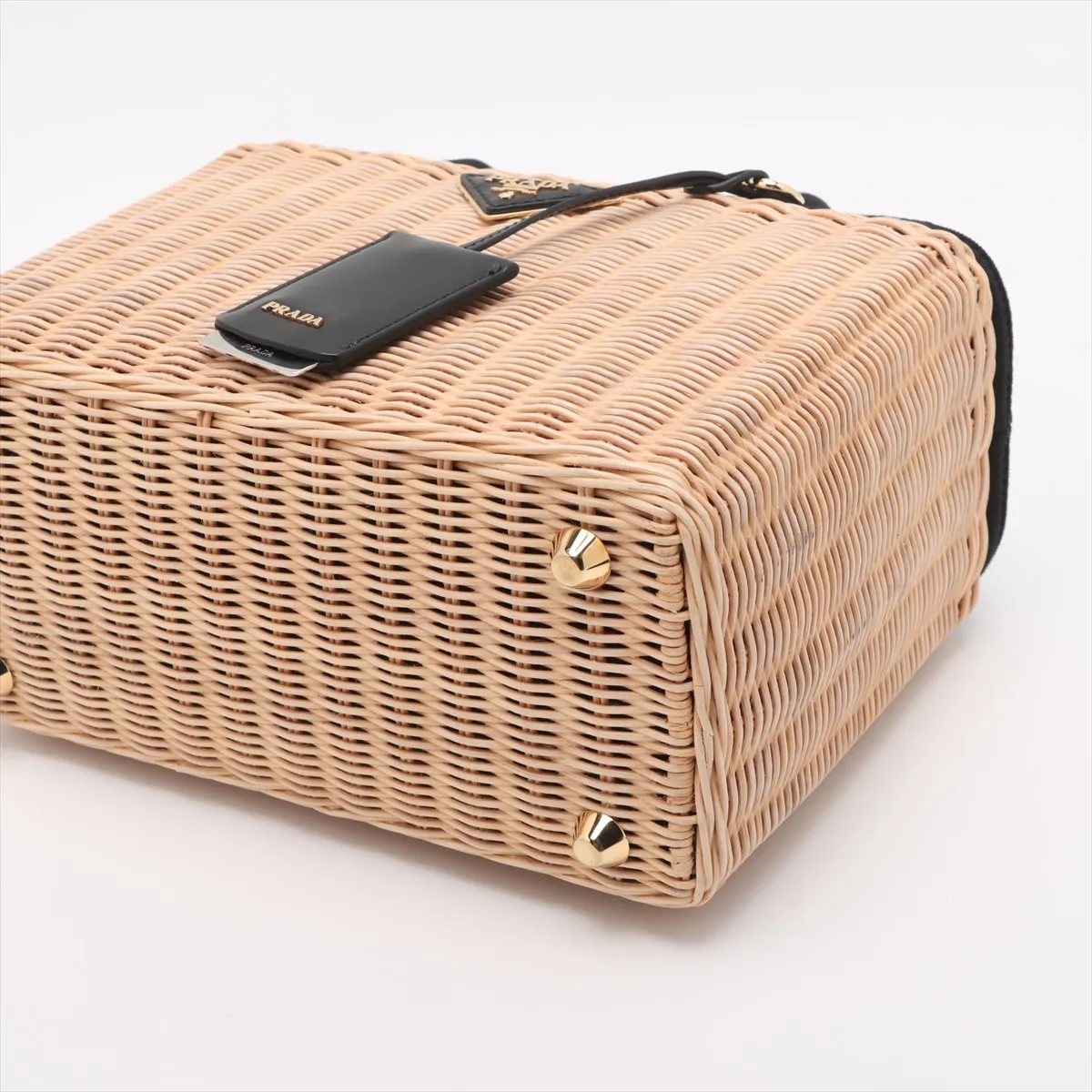 Canapa Wicker Rattan x Canvas 2WAY Handbag Beige x Black 1BG835 — view 3