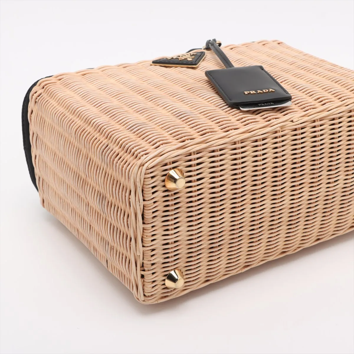 Canapa Wicker Rattan x Canvas 2WAY Handbag Beige x Black 1BG835 — view 4