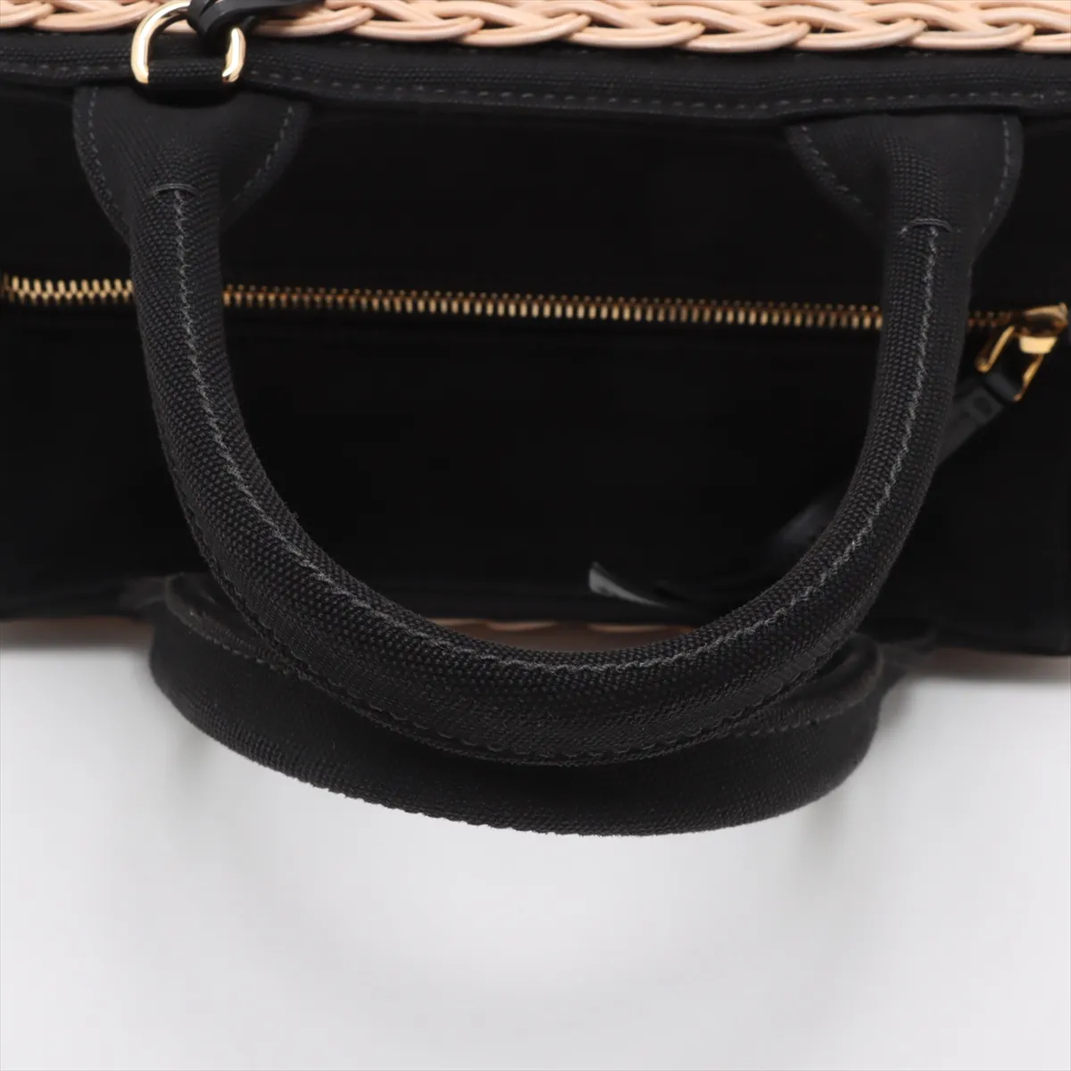 Canapa Wicker Rattan x Canvas 2WAY Handbag Beige x Black 1BG835 — view 5