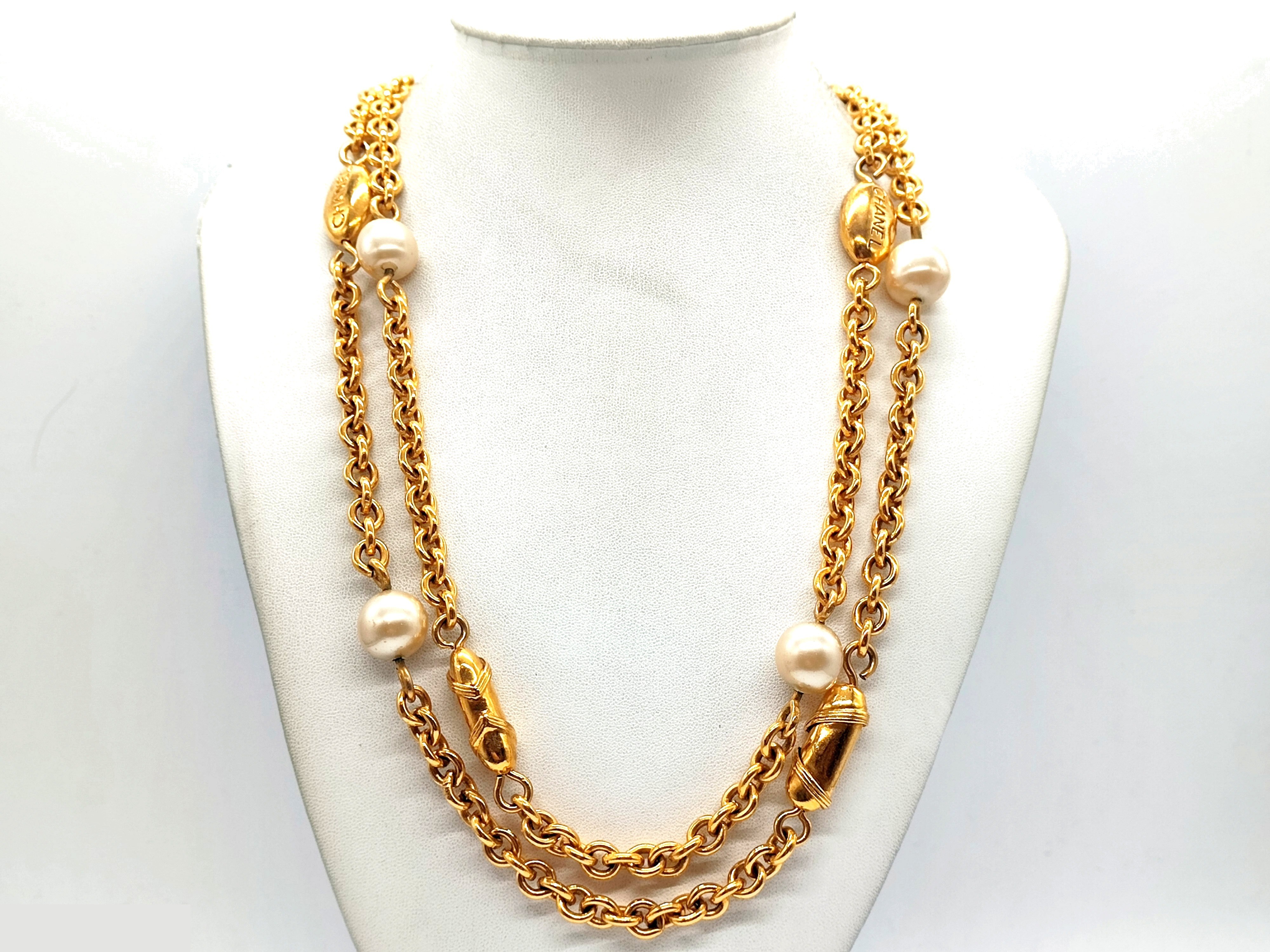 logo pearl long necklace, neck circumference approximately 110cm