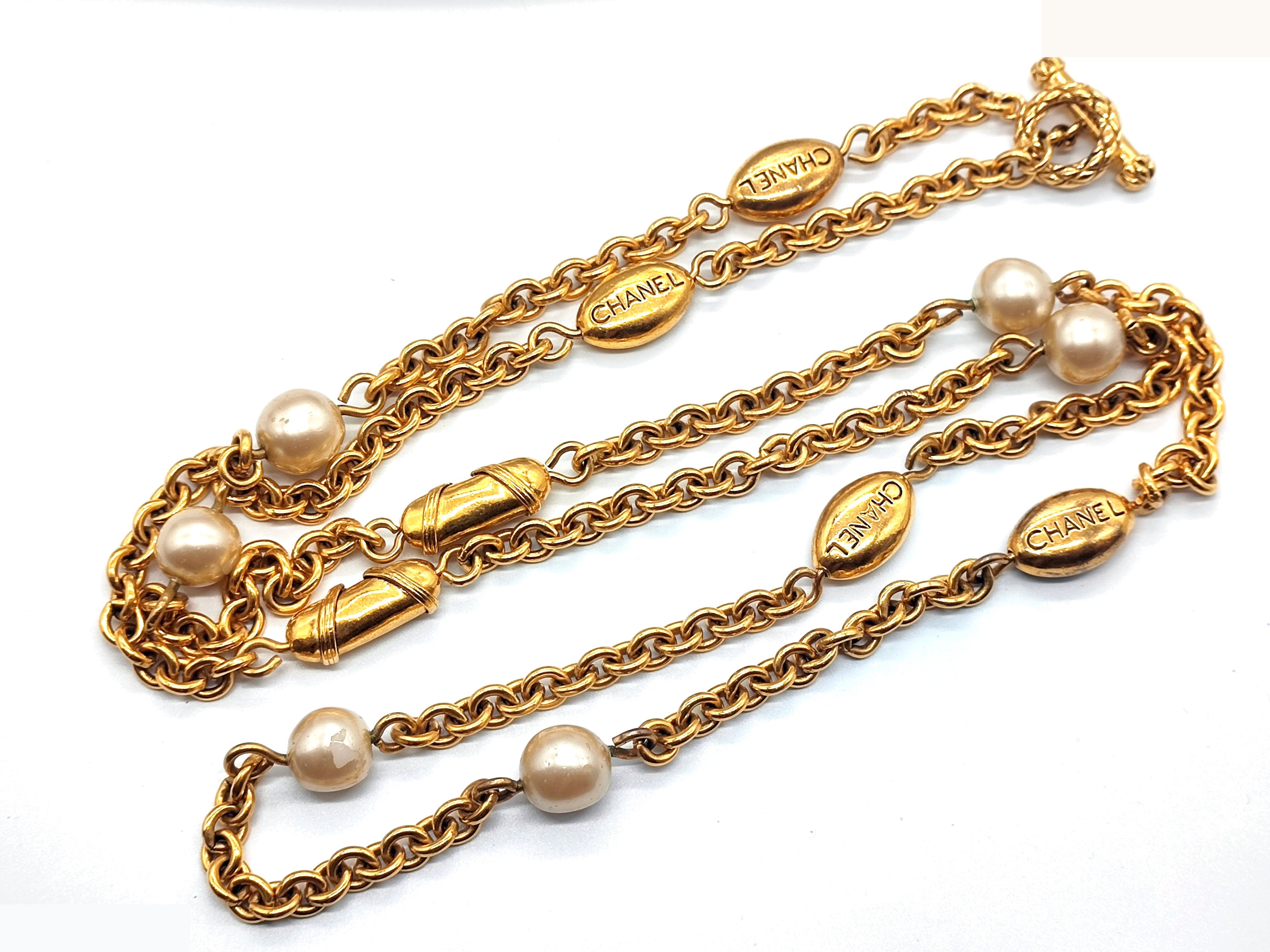 logo pearl long necklace, neck circumference approximately 110cm — view 4