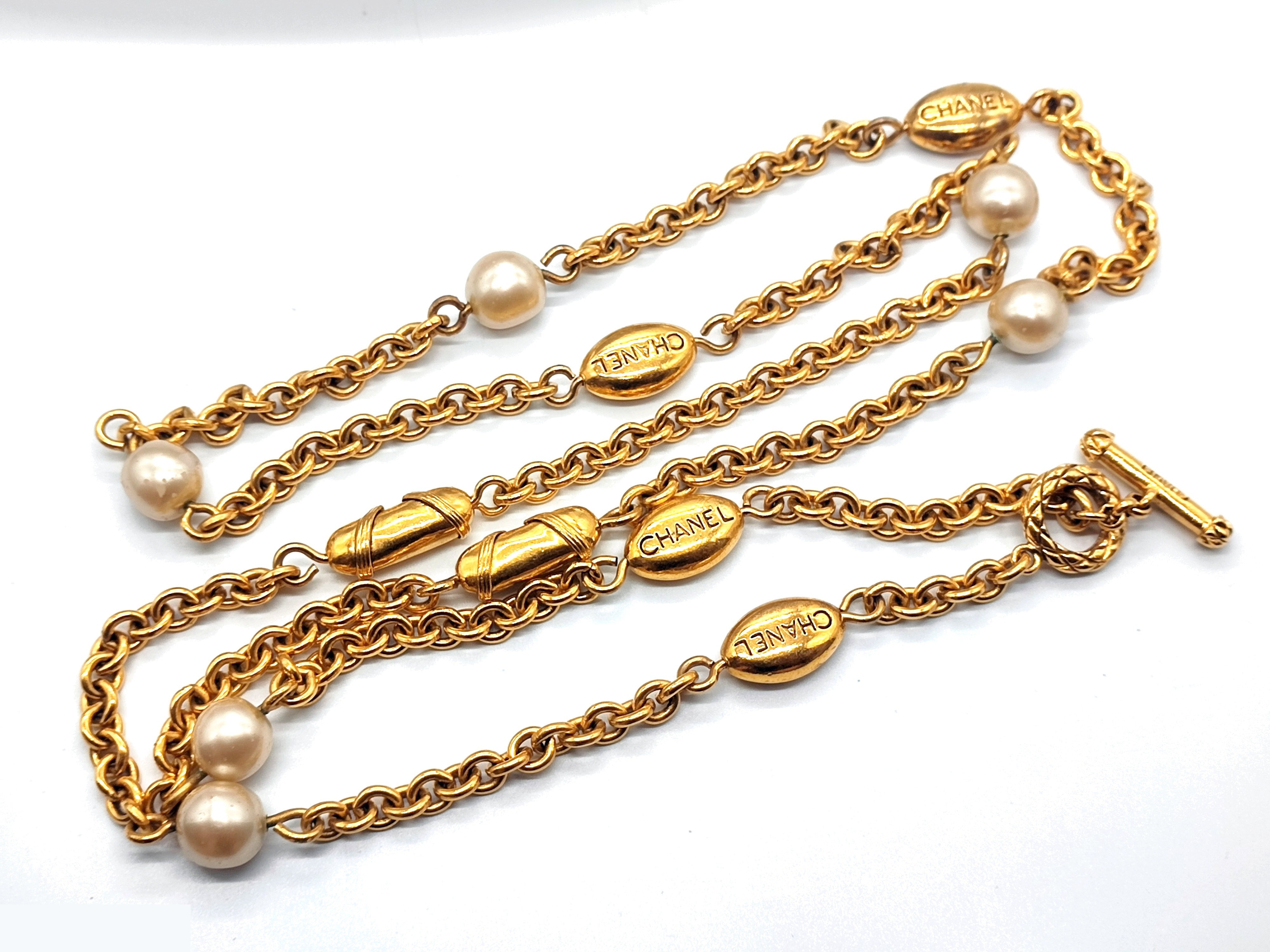 logo pearl long necklace, neck circumference approximately 110cm — view 7
