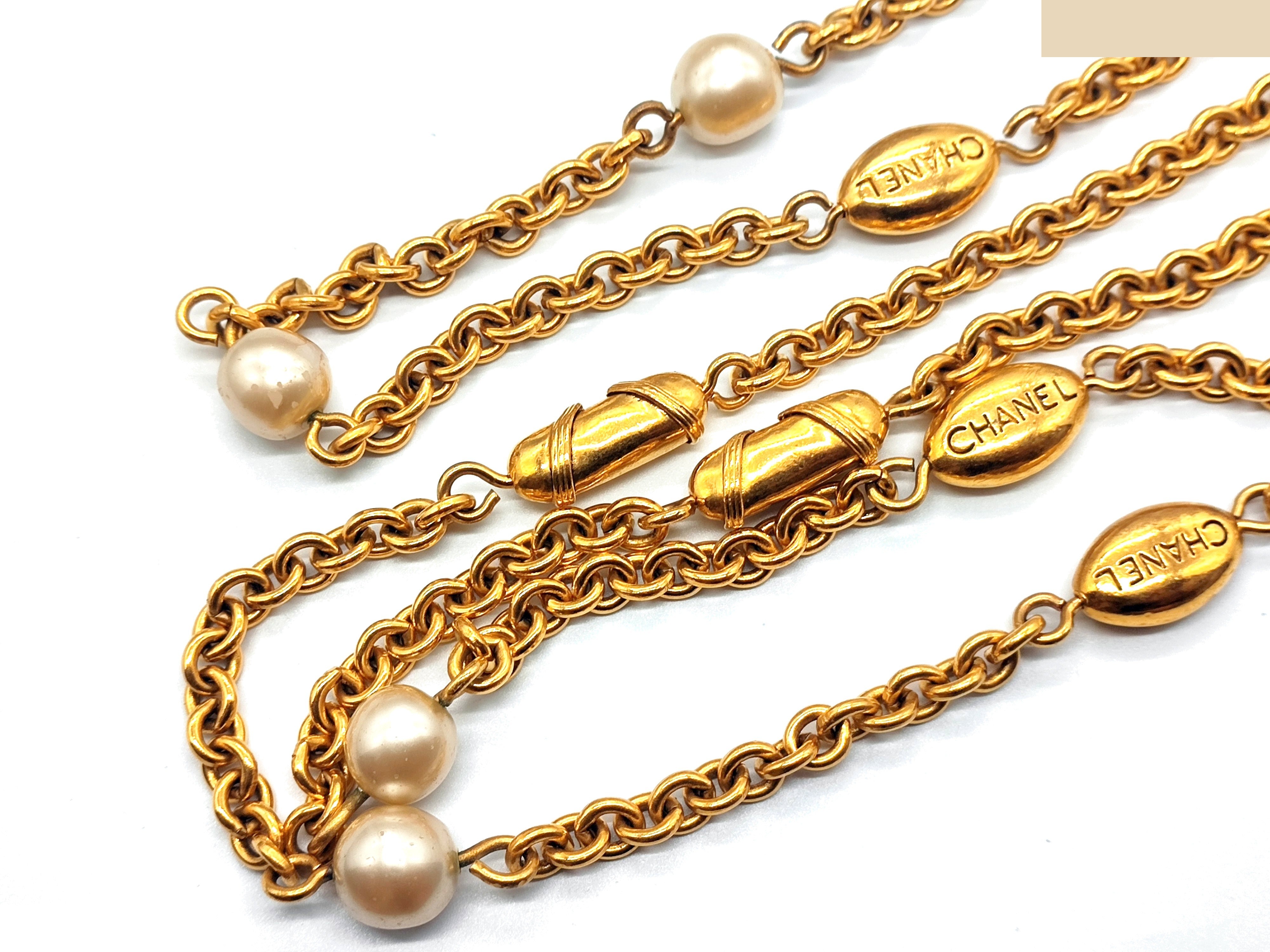 logo pearl long necklace, neck circumference approximately 110cm — view 8