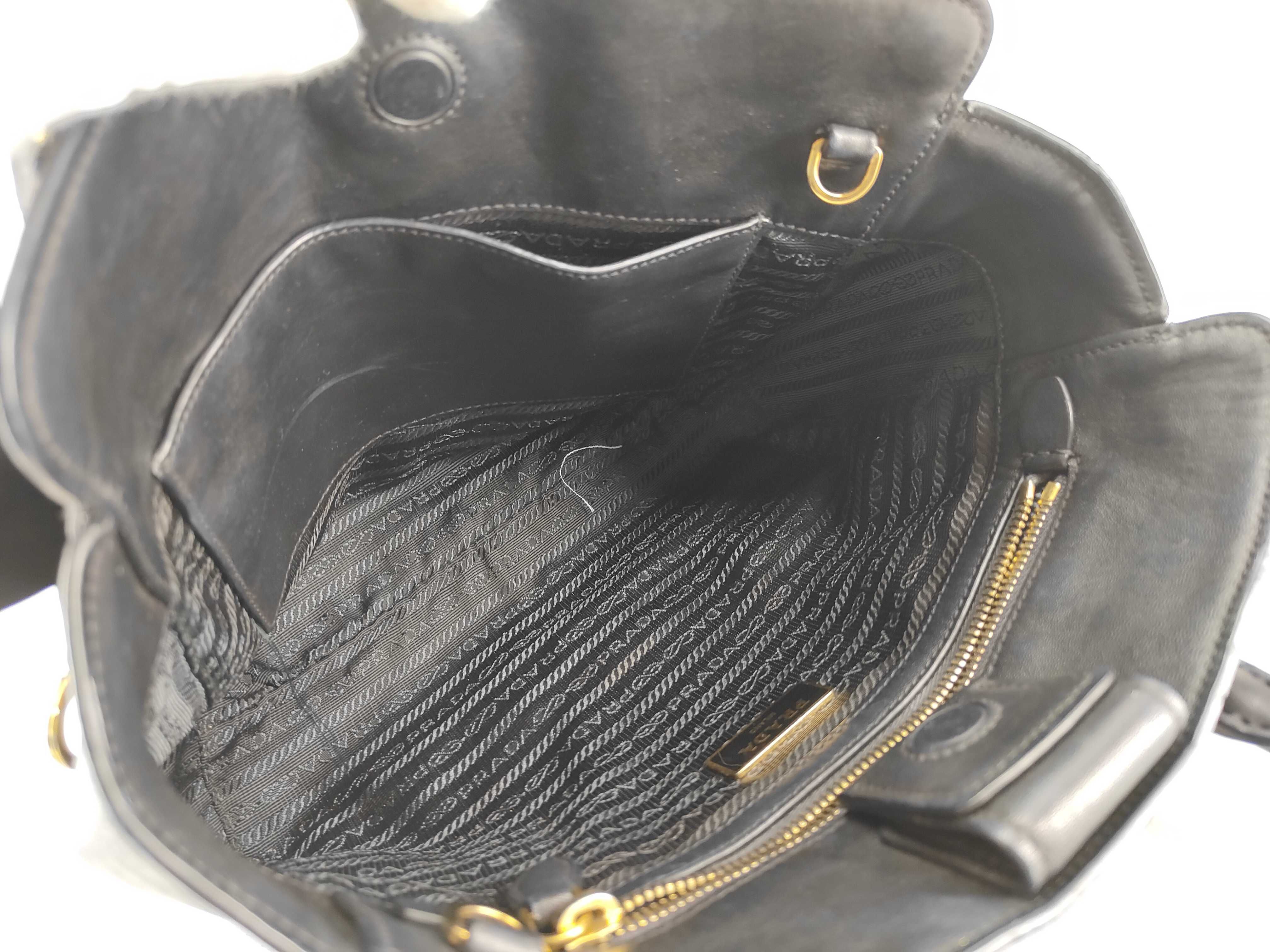 ID- Saffiano Cow Skin 2-Way Handbag Black 1BA113 with strap #165 Tote Bag — view 9