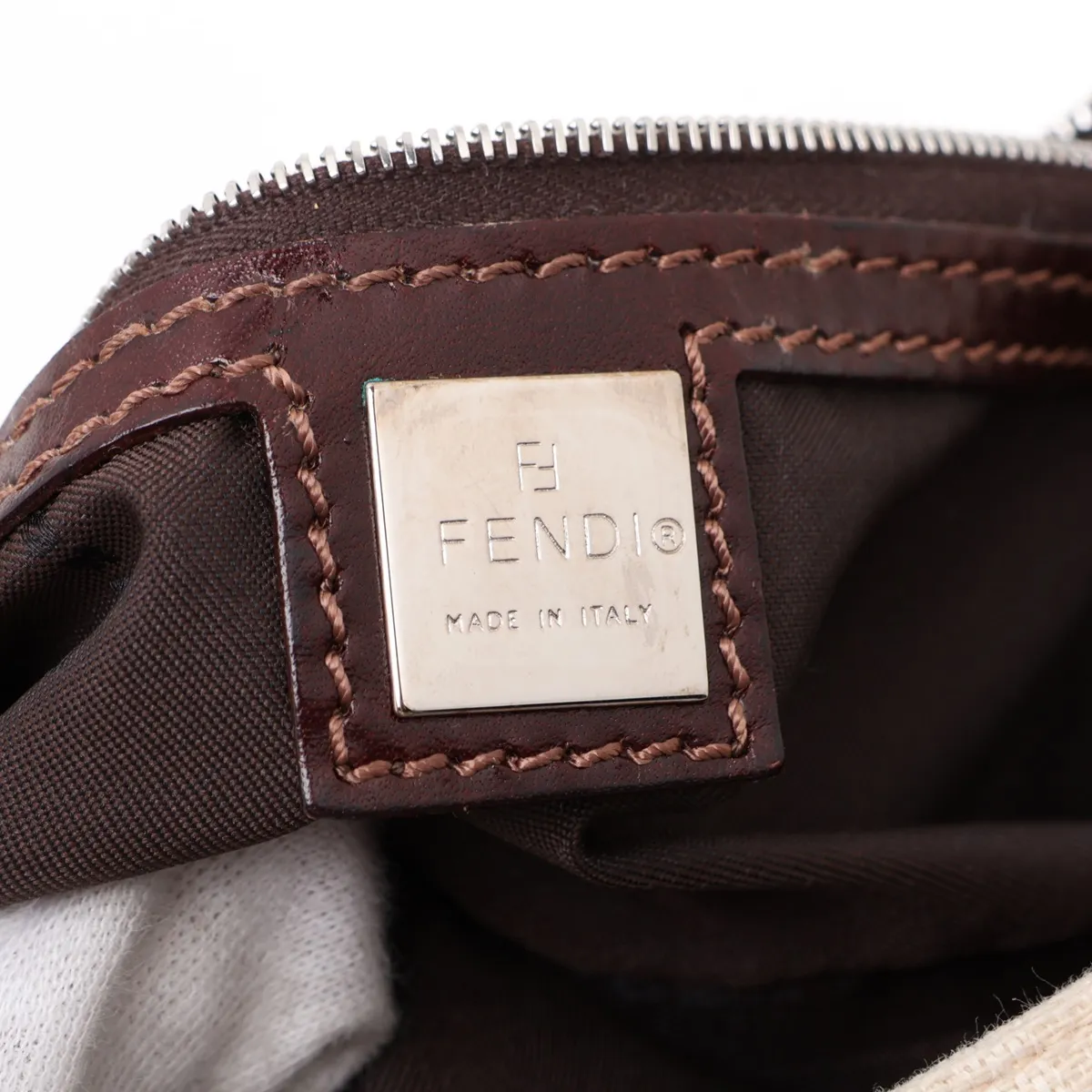 Zucca Mamma Bucket Canvas x Leather Shoulder Bag, Beige x Brown, 26424 — view 9
