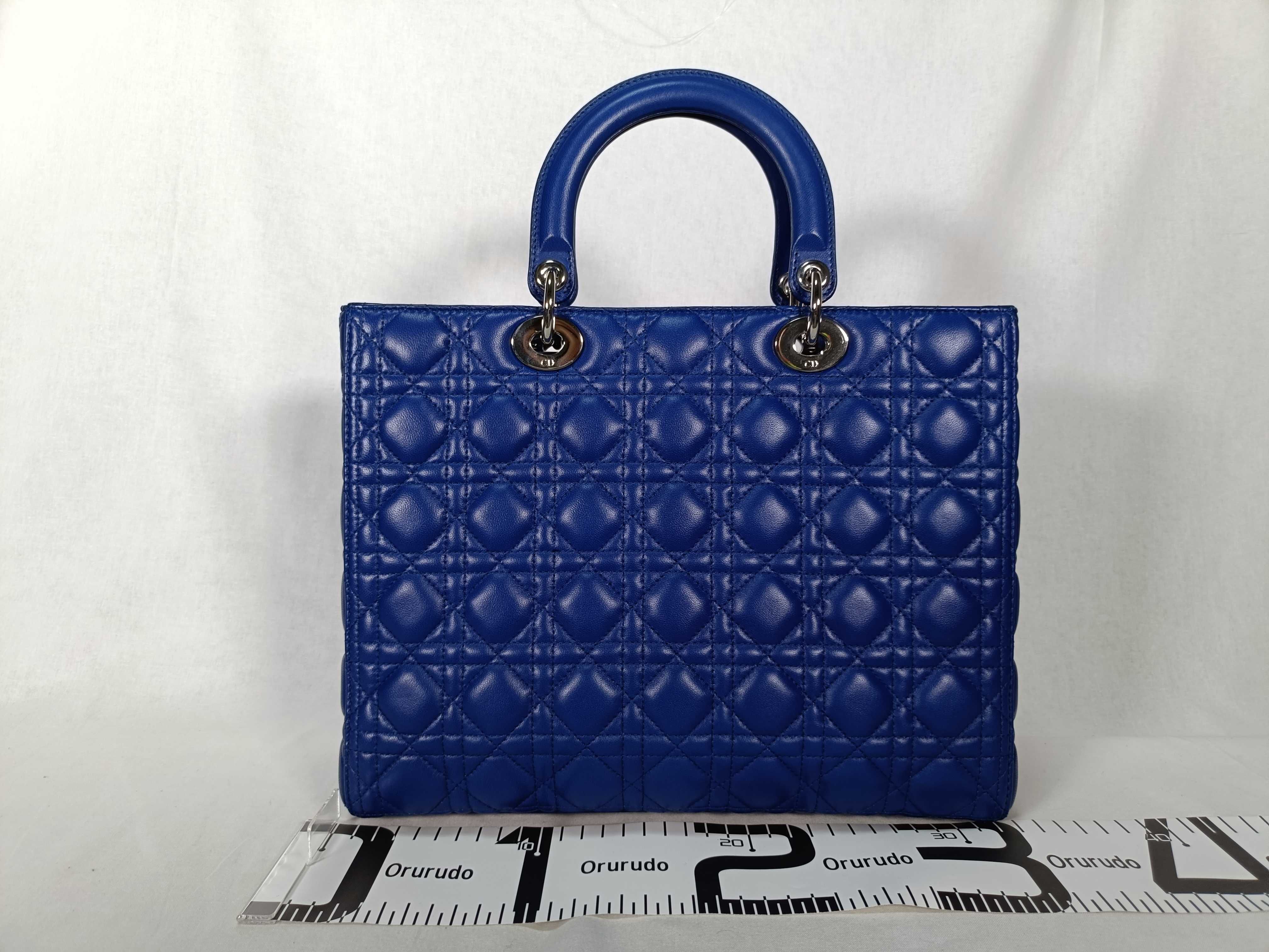 Lady Dior Blue Cannage Lambskin Large Handbag with Silver Hardware — view 2