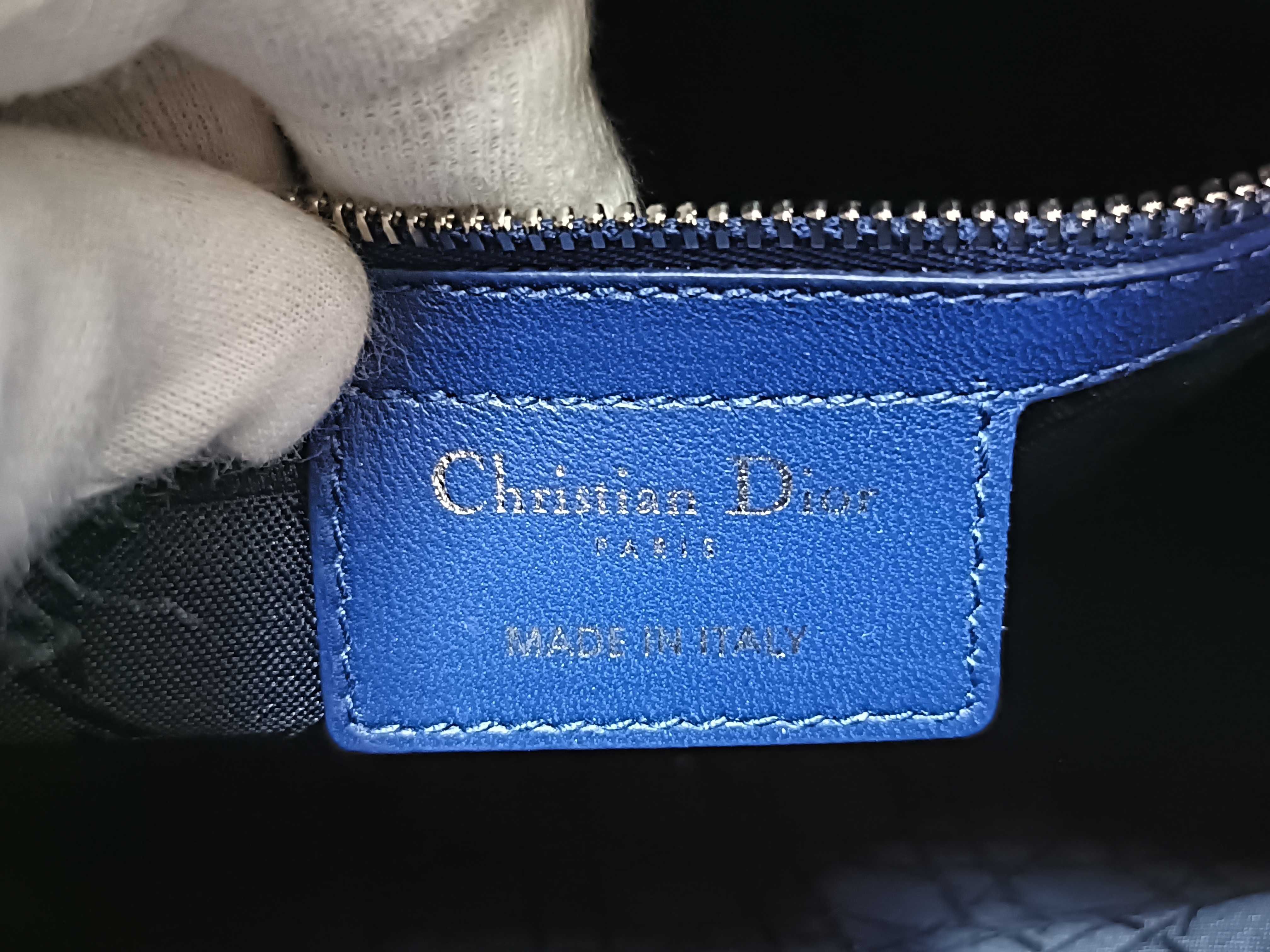 Lady Dior Blue Cannage Lambskin Large Handbag with Silver Hardware — view 12
