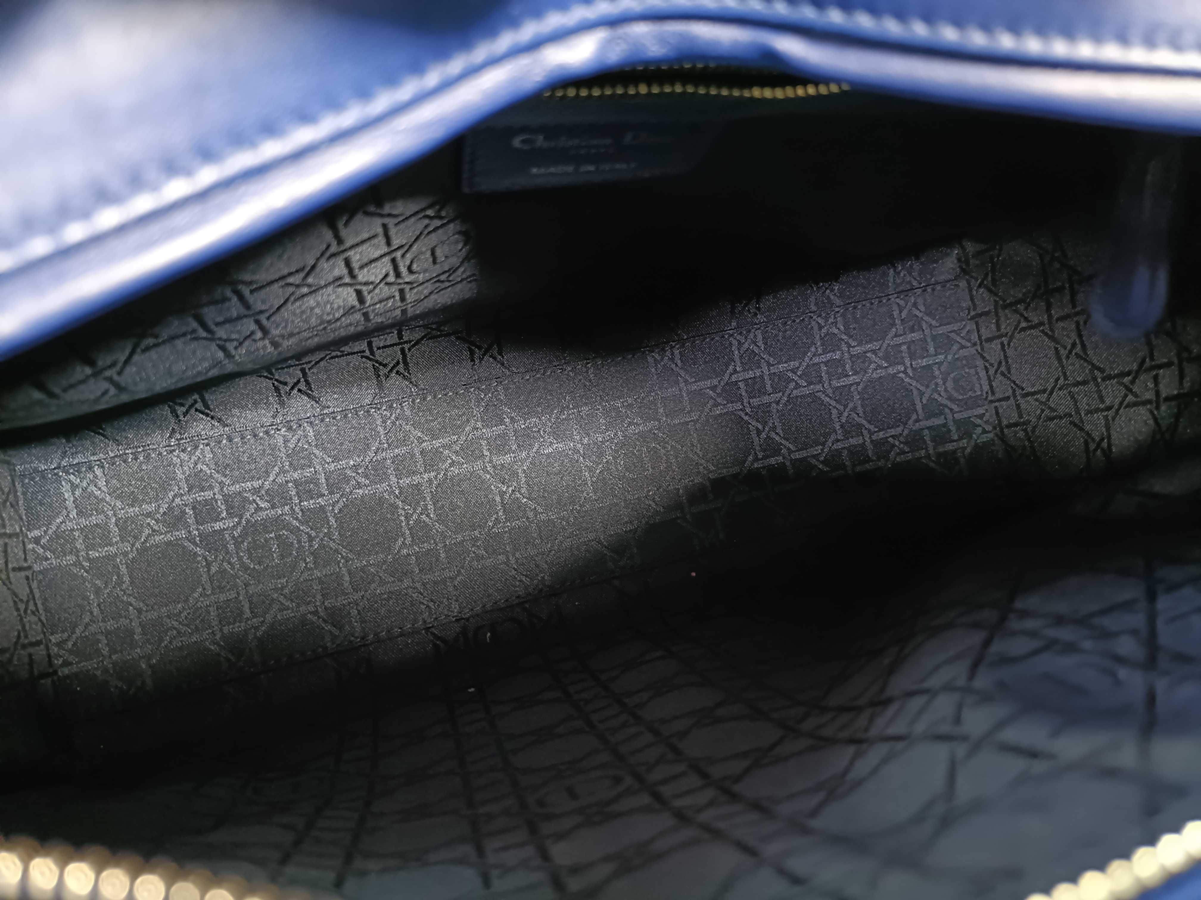 Lady Dior Blue Cannage Lambskin Large Handbag with Silver Hardware — view 13