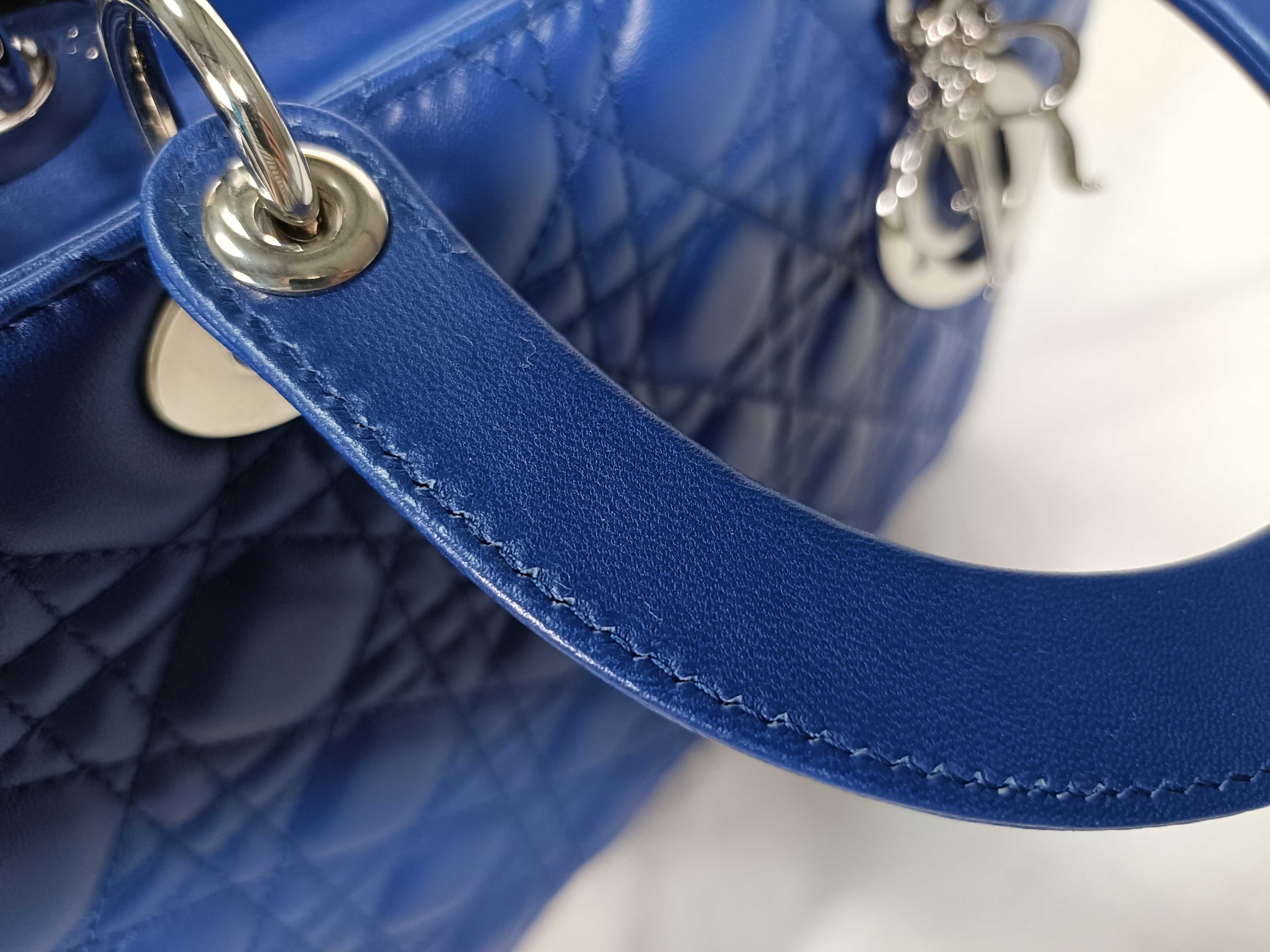 Lady Dior Blue Cannage Lambskin Large Handbag with Silver Hardware — view 14