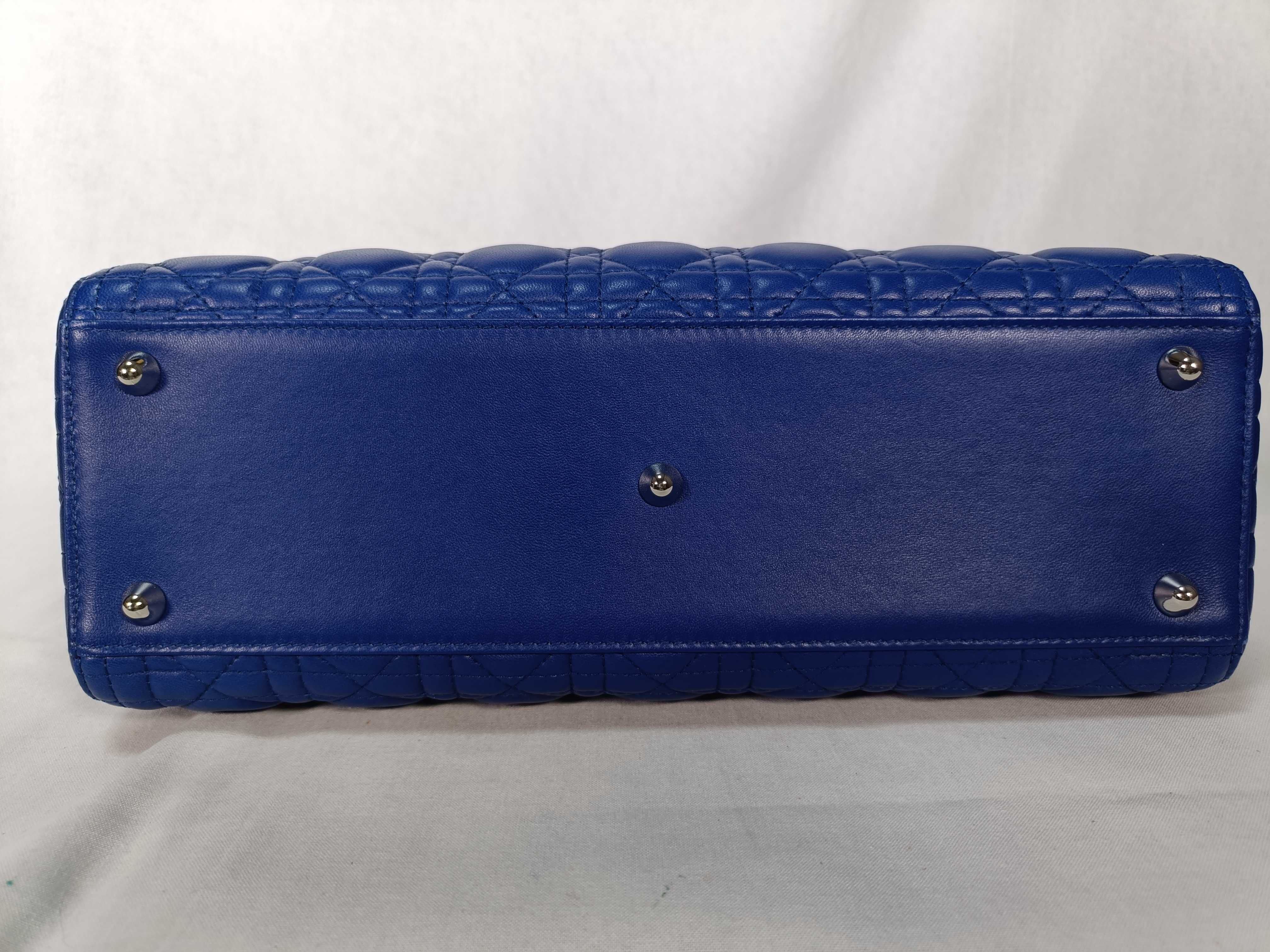 Lady Dior Blue Cannage Lambskin Large Handbag with Silver Hardware — view 3