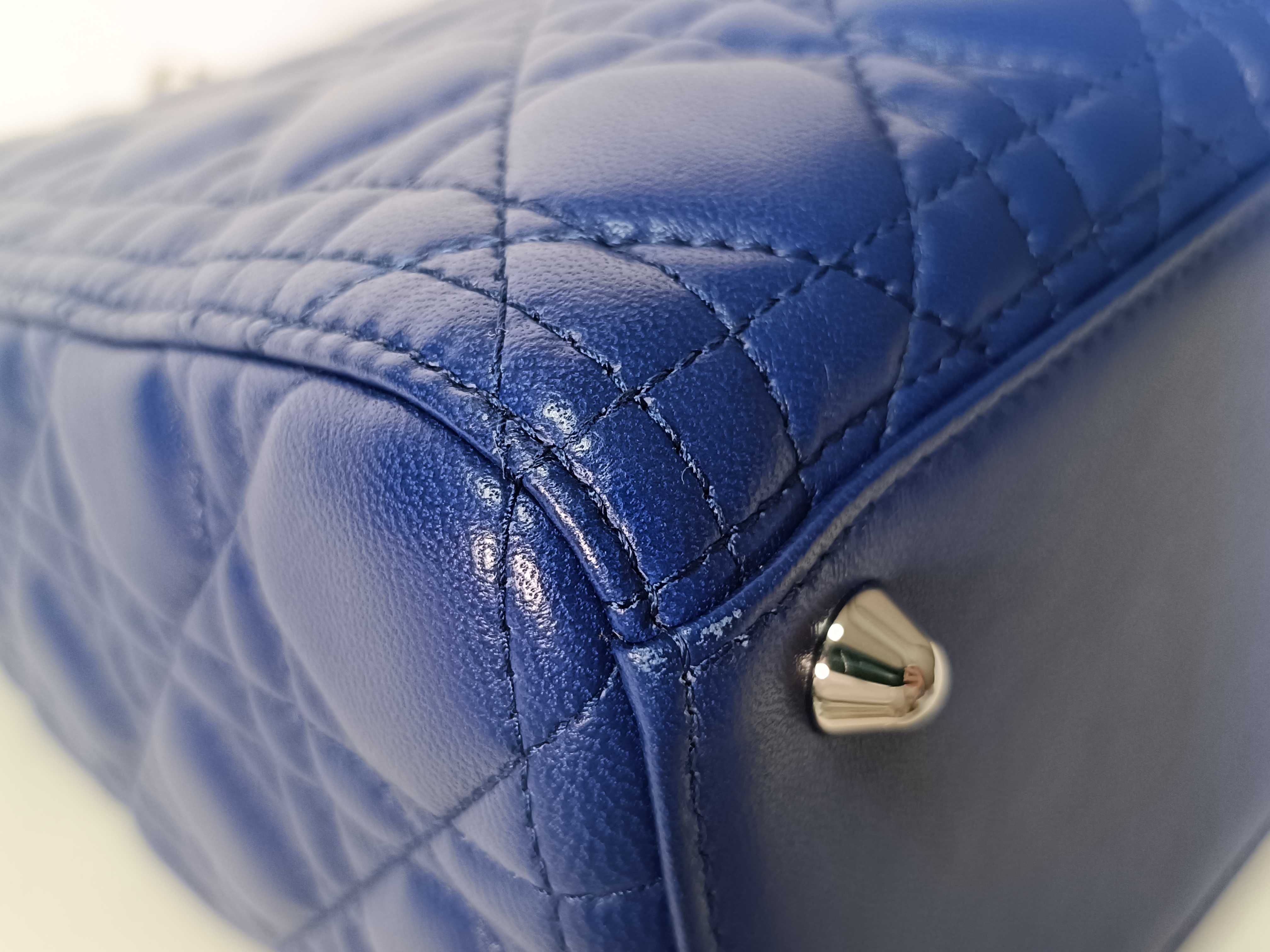 Lady Dior Blue Cannage Lambskin Large Handbag with Silver Hardware — view 4