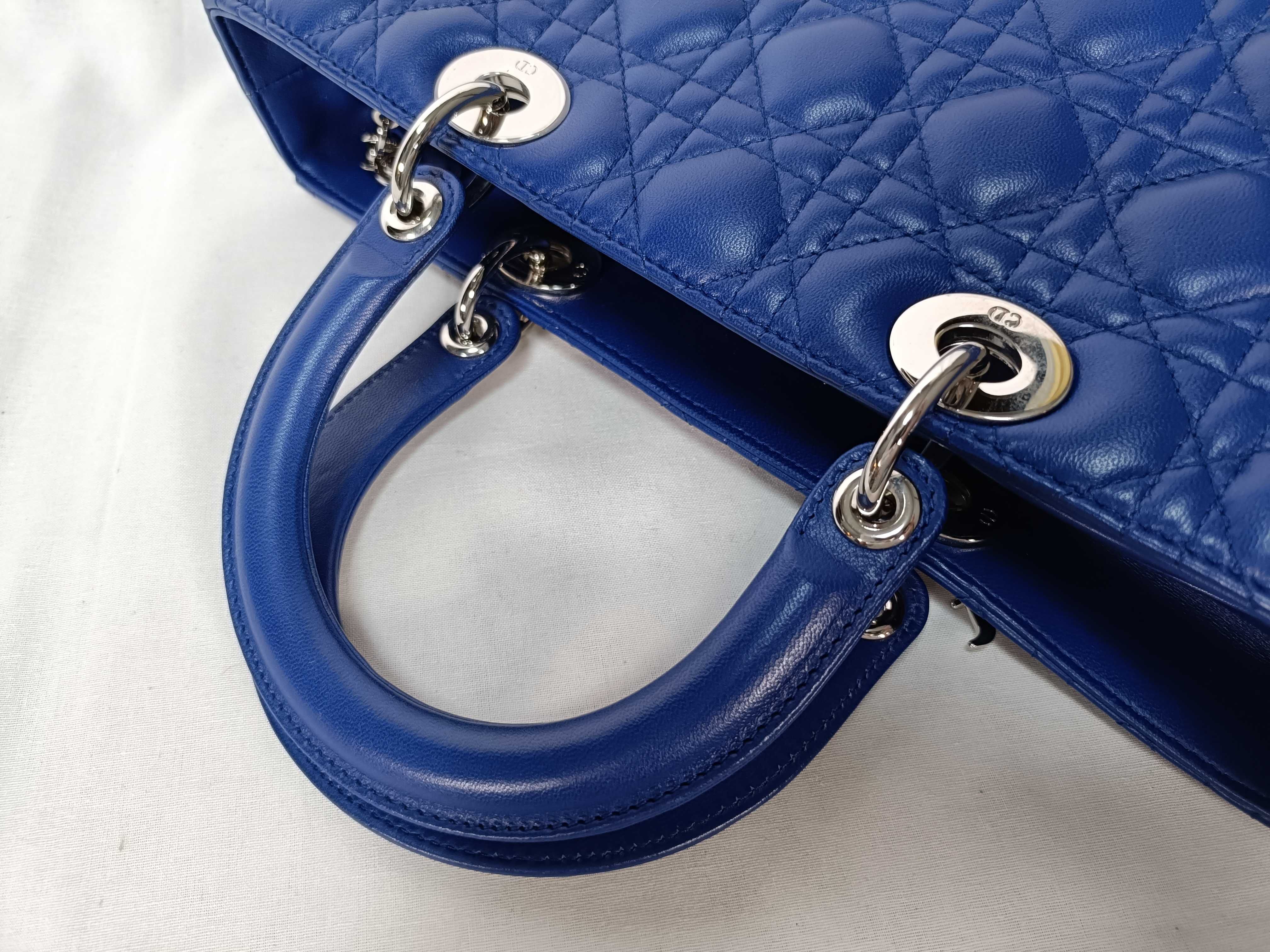 Lady Dior Blue Cannage Lambskin Large Handbag with Silver Hardware — view 6