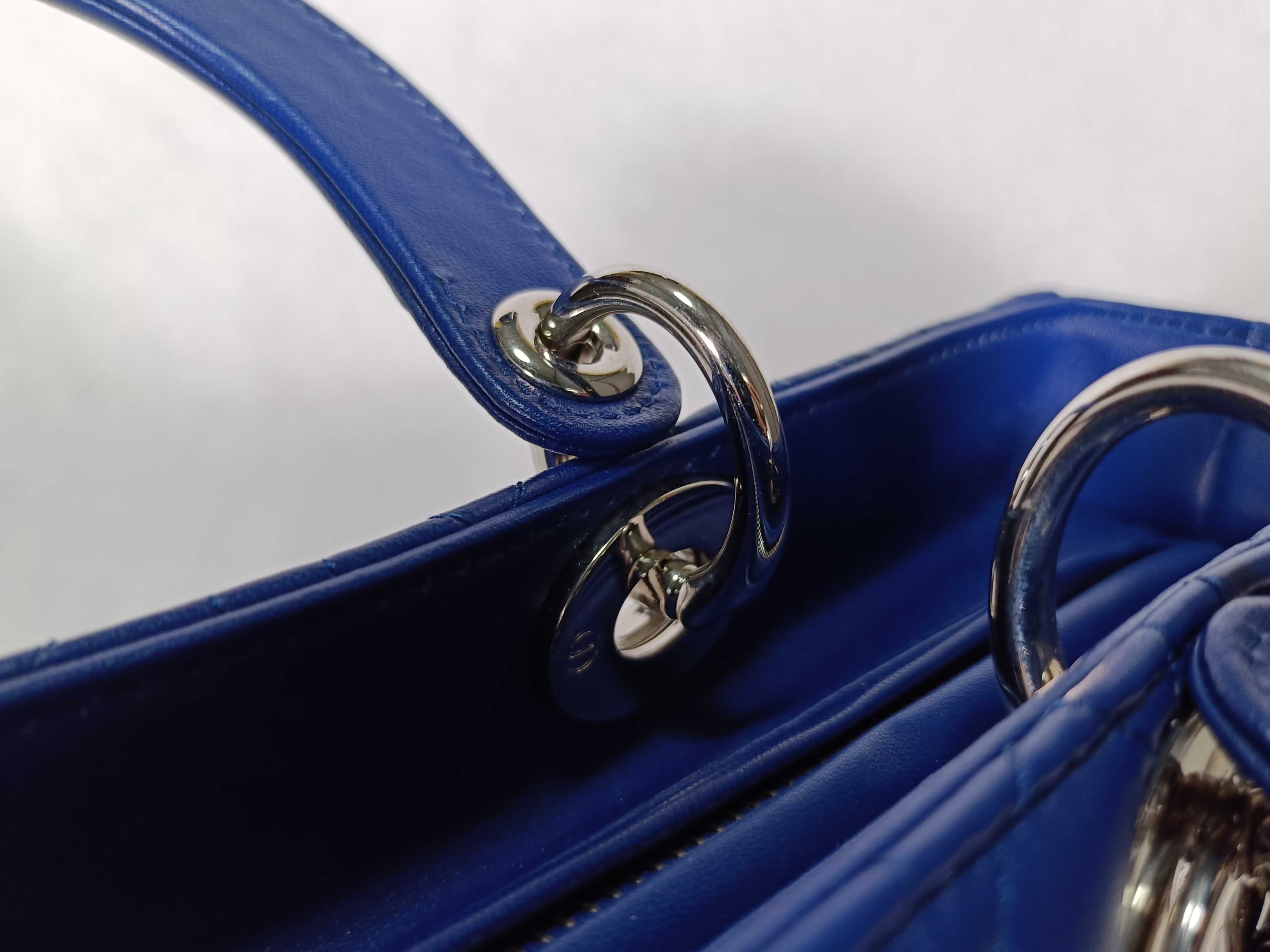 Lady Dior Blue Cannage Lambskin Large Handbag with Silver Hardware — view 8