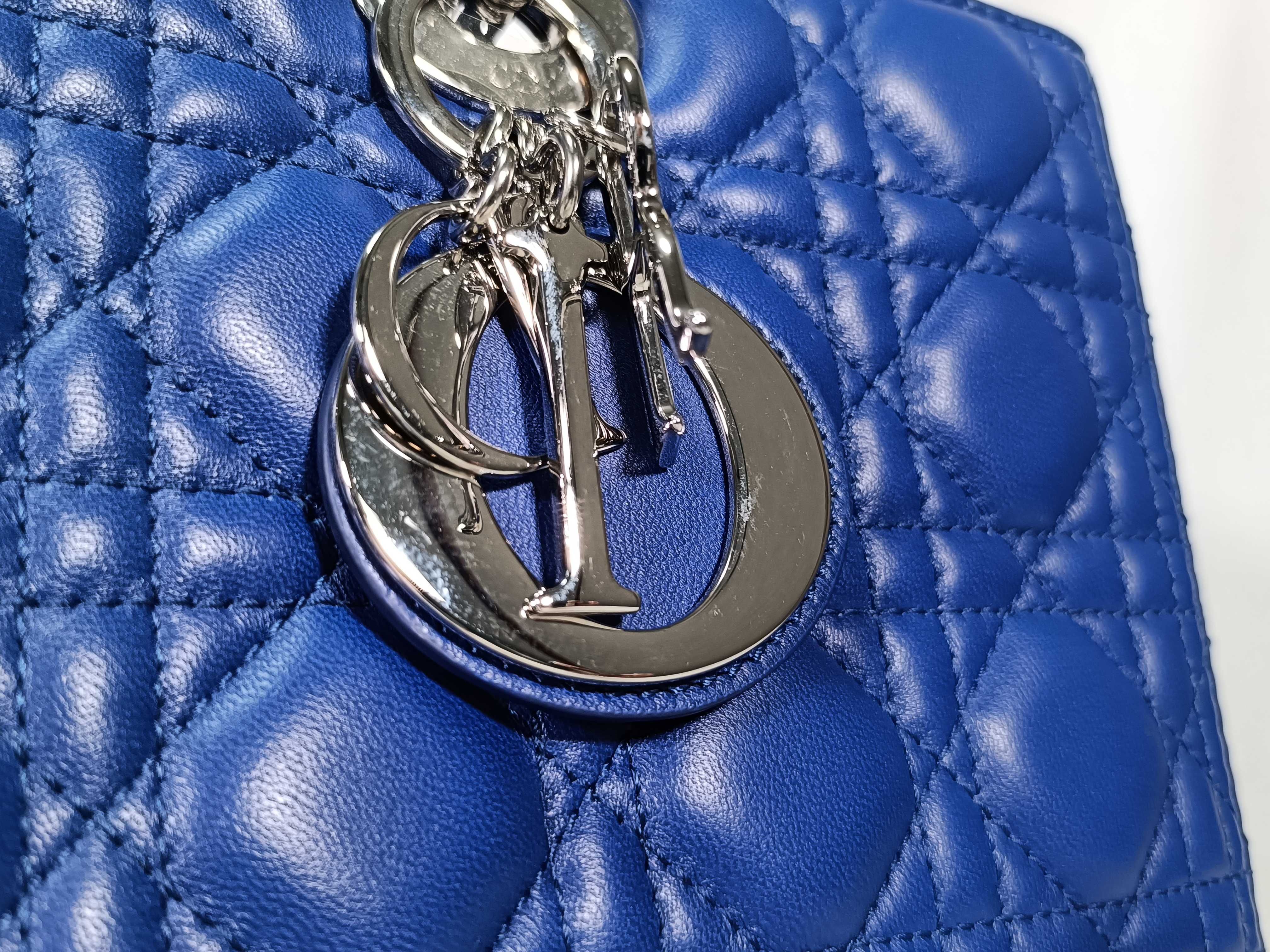 Lady Dior Blue Cannage Lambskin Large Handbag with Silver Hardware — view 10